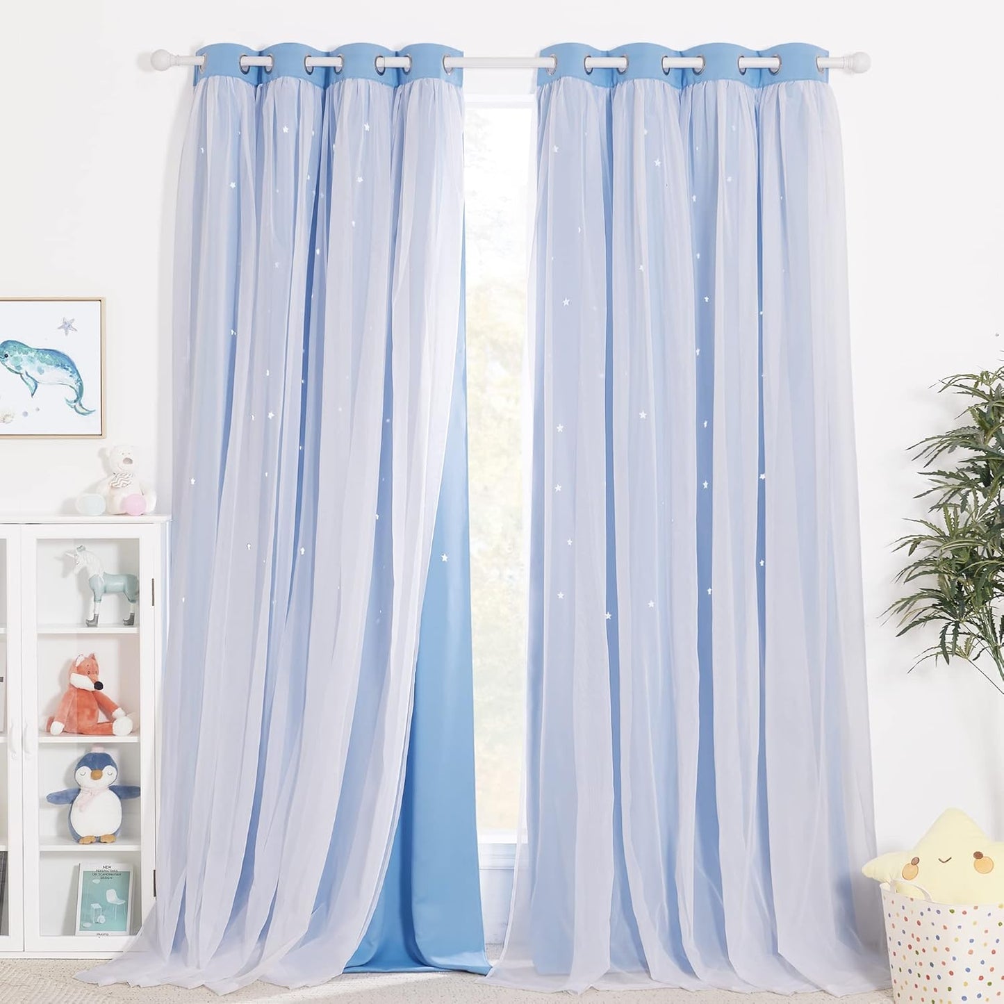 NICETOWN Rainbow Window Curtain Girls Kids Playroom Pastel Colorful Nursery Ombre 84 inches Long Blackout Curtains for Bedroom Living Room, 2 Panels, Grommet Top, 52" W x 84’L， Teal & Purple