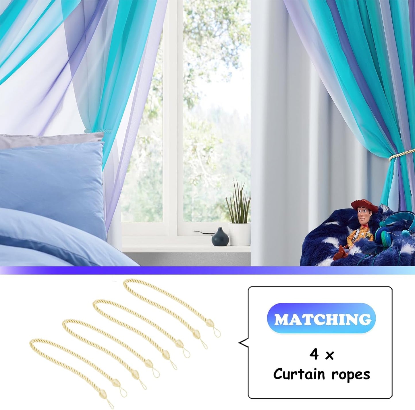 NICETOWN Rainbow Window Curtain Girls Kids Playroom Pastel Colorful Nursery Ombre 84 inches Long Blackout Curtains for Bedroom Living Room, 2 Panels, Grommet Top, 52" W x 84’L， Teal & Purple