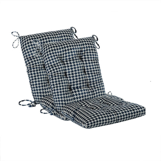Outdoor Patio Cushion, Rocking Chair Cushion, Tufted Pads, Set of Upper and Lower with Ties Pack of 2 (2 Sets) - Back 20"×17", Seat 17"×17" (Blue Houndstooth)
