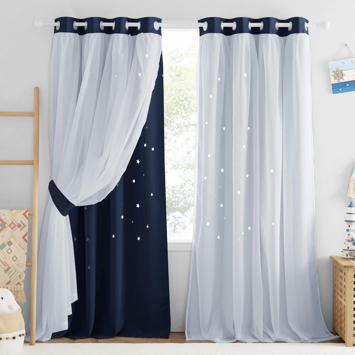 NICETOWN Rainbow Window Curtain Girls Kids Playroom Pastel Colorful Nursery Ombre 84 inches Long Blackout Curtains for Bedroom Living Room, 2 Panels, Grommet Top, 52" W x 84’L， Teal & Purple