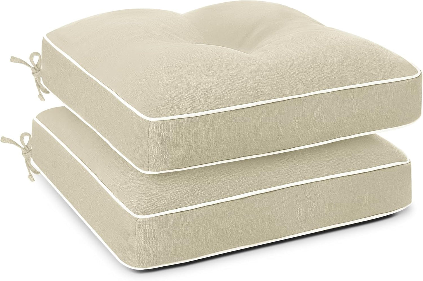 Favoyard Patio Chair Cushions 19 × 19 Inch Water Resistant & 3-Year Color Fastness Outdoor Chairs Cushion for Seat Dining Rocking Wicker Chair Cushion With Tie Straps Tufted Square Pads, Beige, 2 Pack