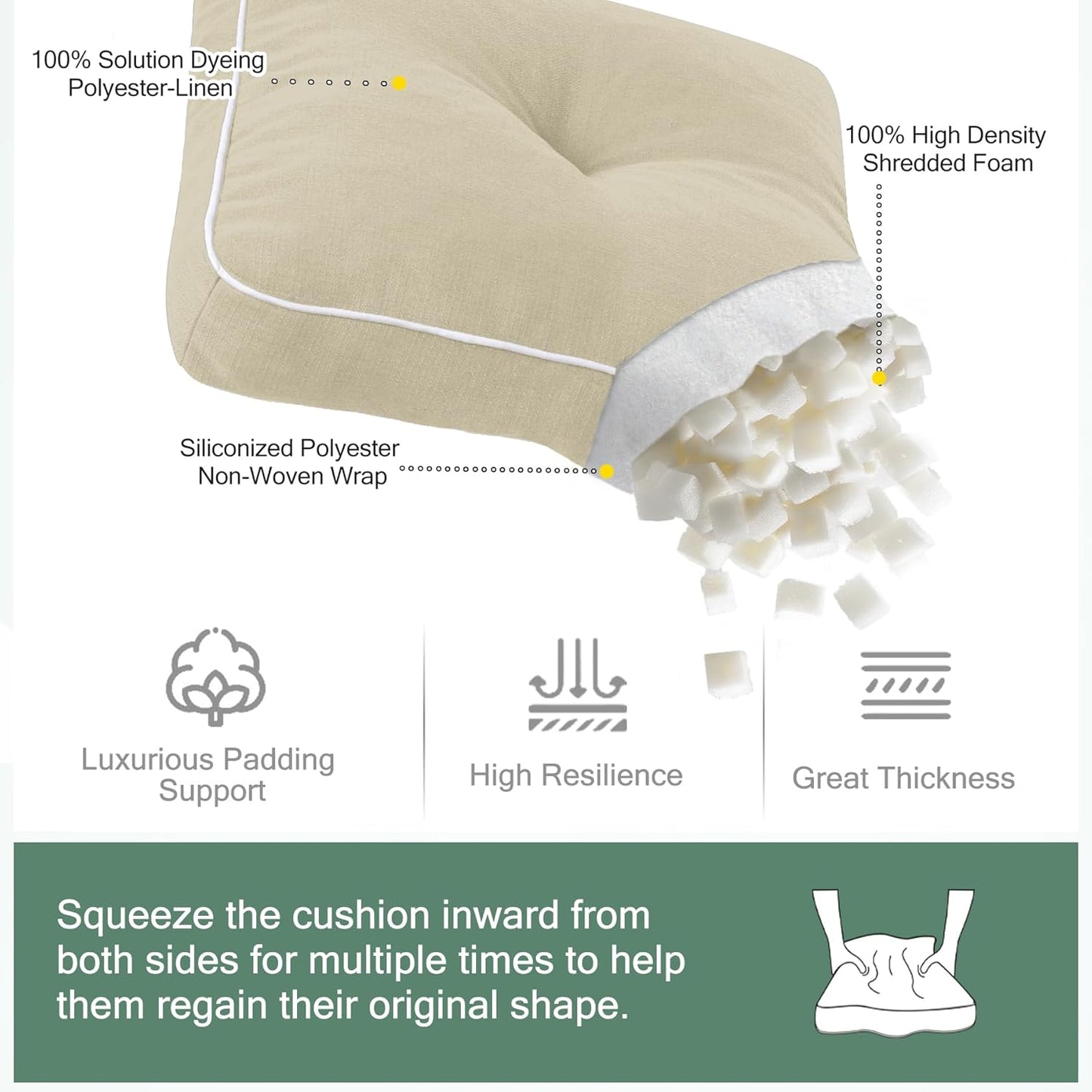 Favoyard Patio Chair Cushions 19 × 19 Inch Water Resistant & 3-Year Color Fastness Outdoor Chairs Cushion for Seat Dining Rocking Wicker Chair Cushion With Tie Straps Tufted Square Pads, Beige, 2 Pack