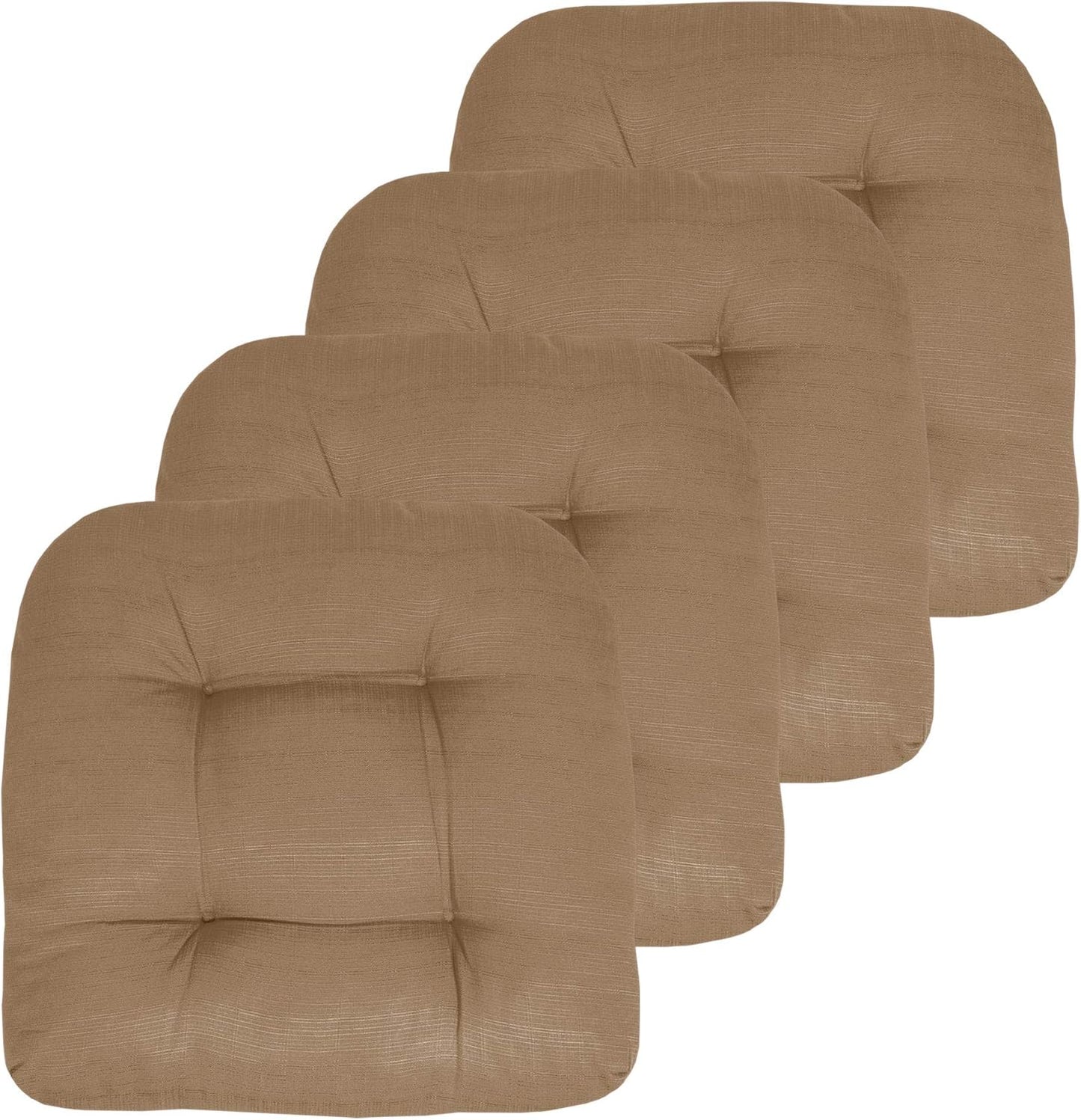 Sweet Home Collection Patio Cushions Outdoor Chair Pads Premium Comfortable Thick Fiber Fill Tufted 19" x 19" x 5" Seat Cover, 2 Pack, Cream