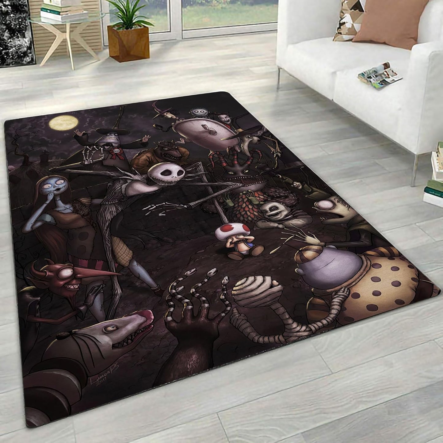 The Nightmare Before Xmas Rug, Christmas 3D Printed Carpet, Non-Slip Washable Area Rug for Living Room, Playroom, Nursery, Bedroom, Halloween Home Decoration (5x7ft)