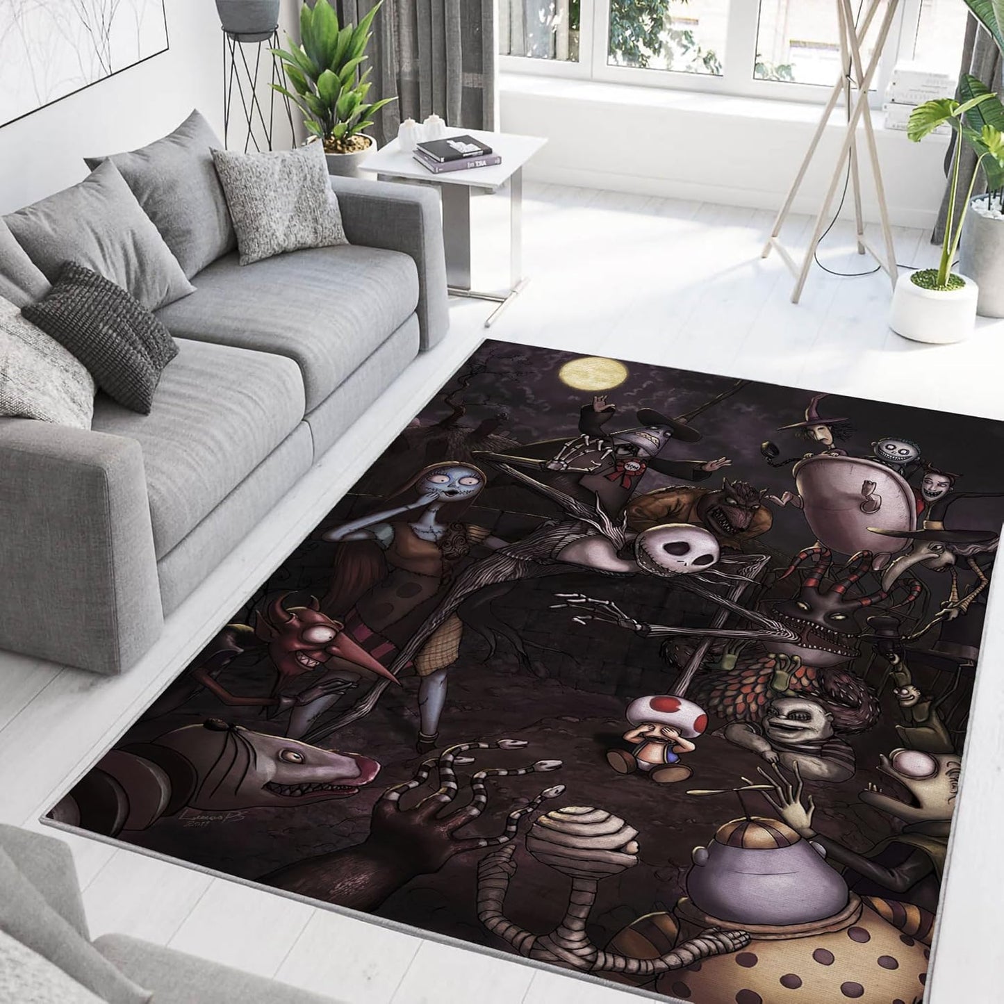 The Nightmare Before Xmas Rug, Christmas 3D Printed Carpet, Non-Slip Washable Area Rug for Living Room, Playroom, Nursery, Bedroom, Halloween Home Decoration (5x7ft)