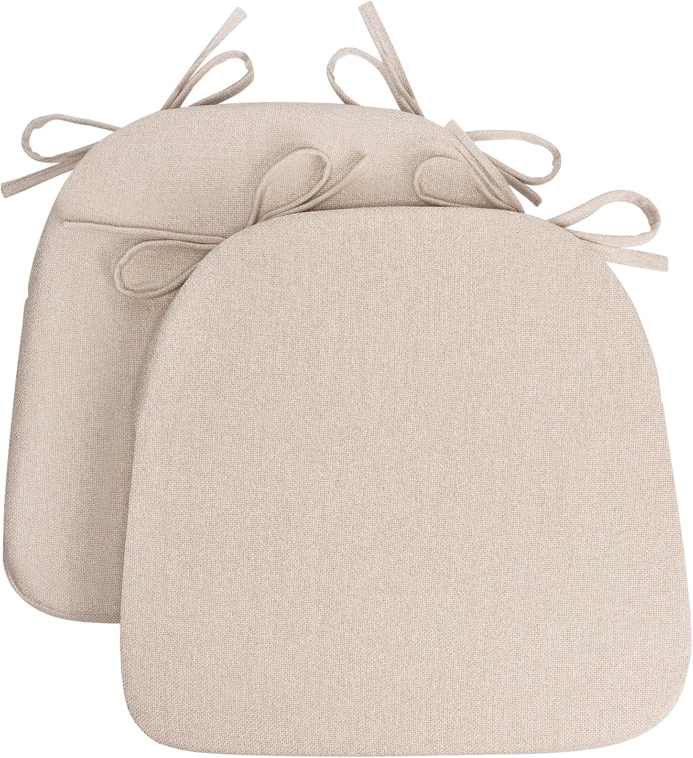 4 Pack 17'' x 16'' Chair Cushions, 2" Thick Dining Chair Pads with Ties and Removable Washable Cover, Seat Cushion for Kitchen Chairs, Indoor Dining Room, Patio Chairs, Beige