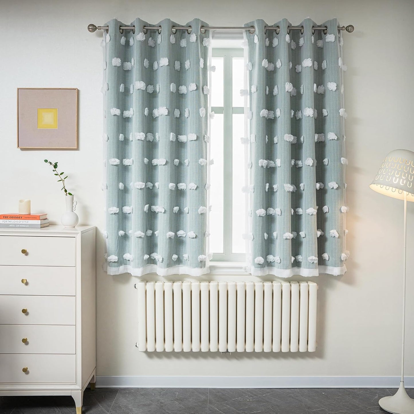 MYSKY HOME Rainbow Curtains for Bedroom 90 Inches Long Living Room Curtains Pom Pom Sheer Curtains for Dining Room Grommet Double Layer Nursery Curtains Toddler Room Darkening Window Panels 52" x 90"