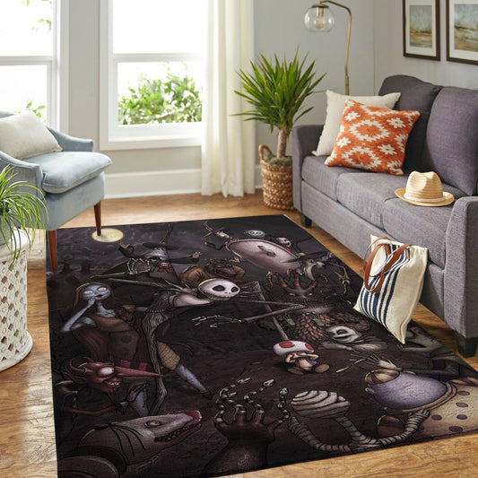 The Nightmare Before Xmas Rug, Christmas 3D Printed Carpet, Non-Slip Washable Area Rug for Living Room, Playroom, Nursery, Bedroom, Halloween Home Decoration (5x7ft)