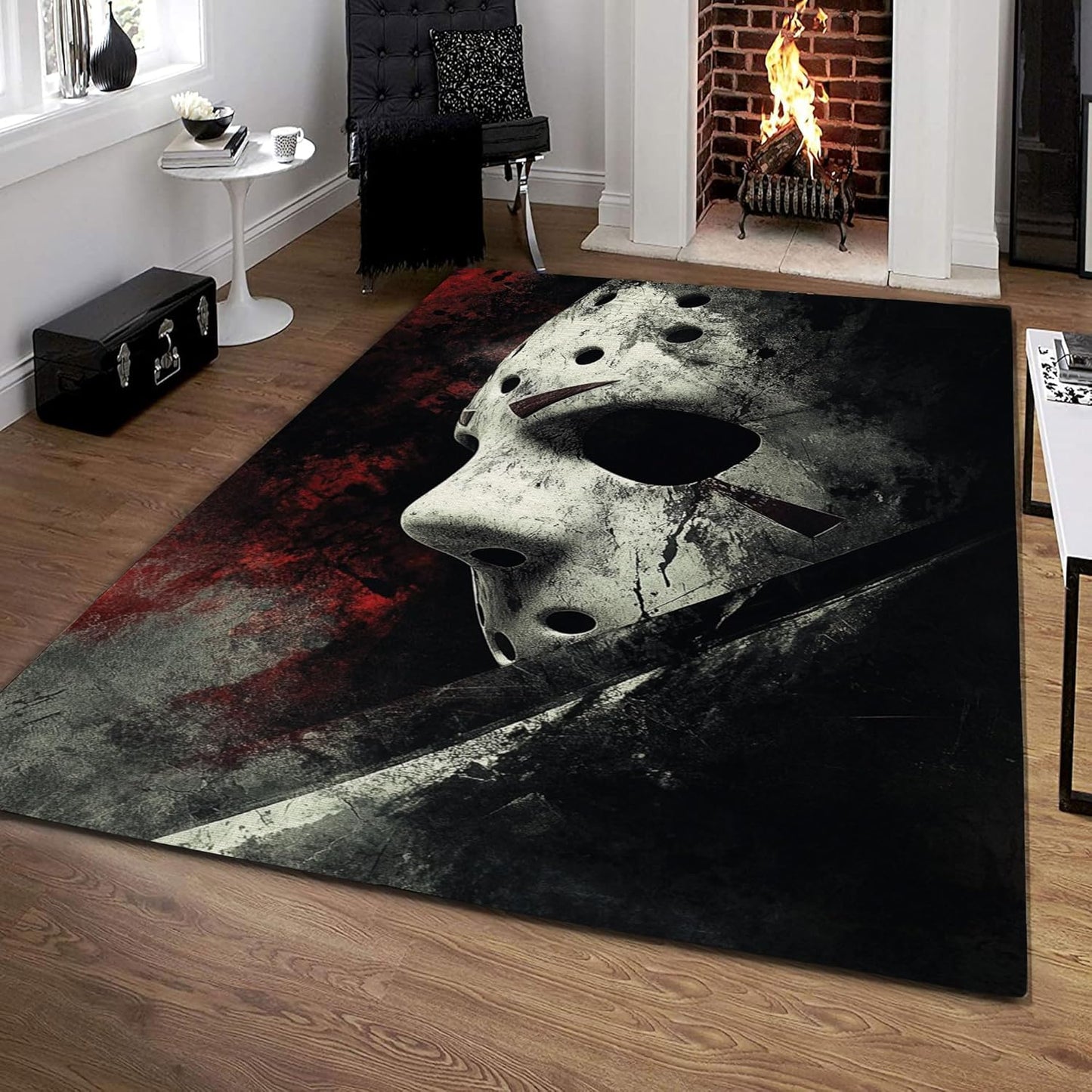 Jason-Voorhees Halloween Rug - 3D Printed Horror Skull Carpet, Non-Slip Area Rug for Living Room, Bedroom, Nursery & Playroom, Washable Halloween Decor (36 * 60 inches)