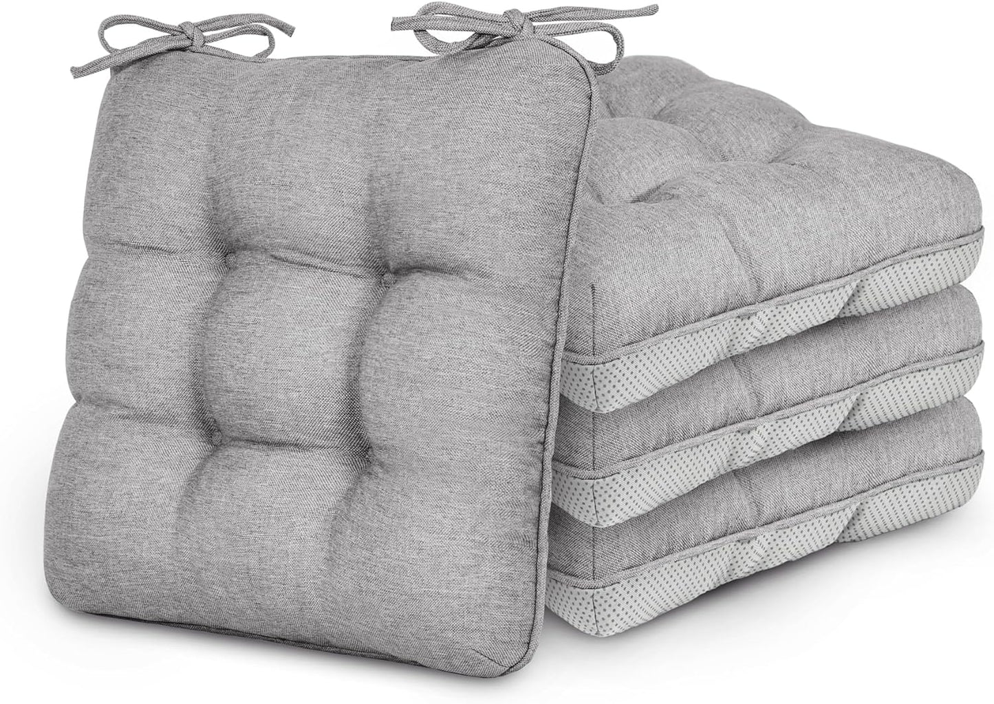Love's cabin Memory Foam Chair Cushions Set of 4, Outdoor/Indoor Chair Pads for Dining Chairs 4 Pack, Seat Cushions for Kitchen, Dining Room, Office, Patio Chairs, 15.5"x15.5"x3.5" Grey