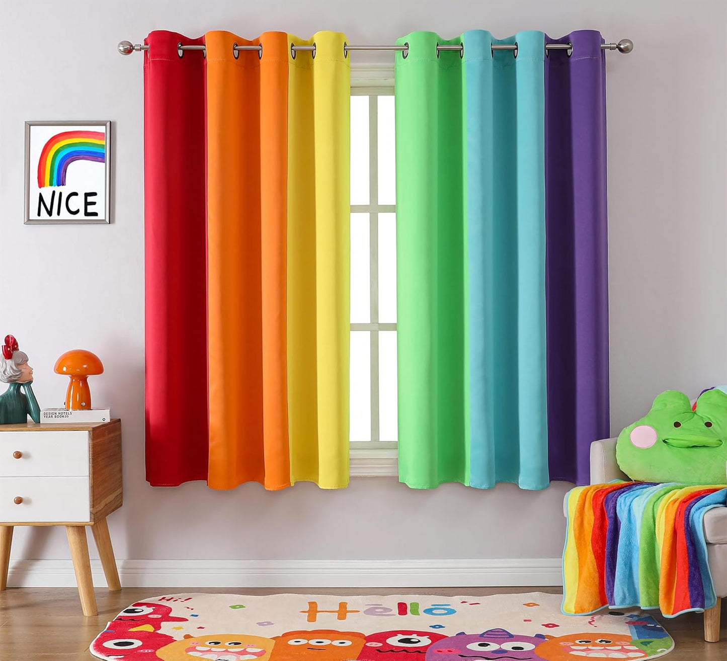 THOOO 6 Panel Rainbow Curtains for Bedroom & Living Room - 95 Inch Long Blackout Curtains with Rod Pocket - Colorful Drapes in Red, Orange, Yellow, Green, Blue, Purple