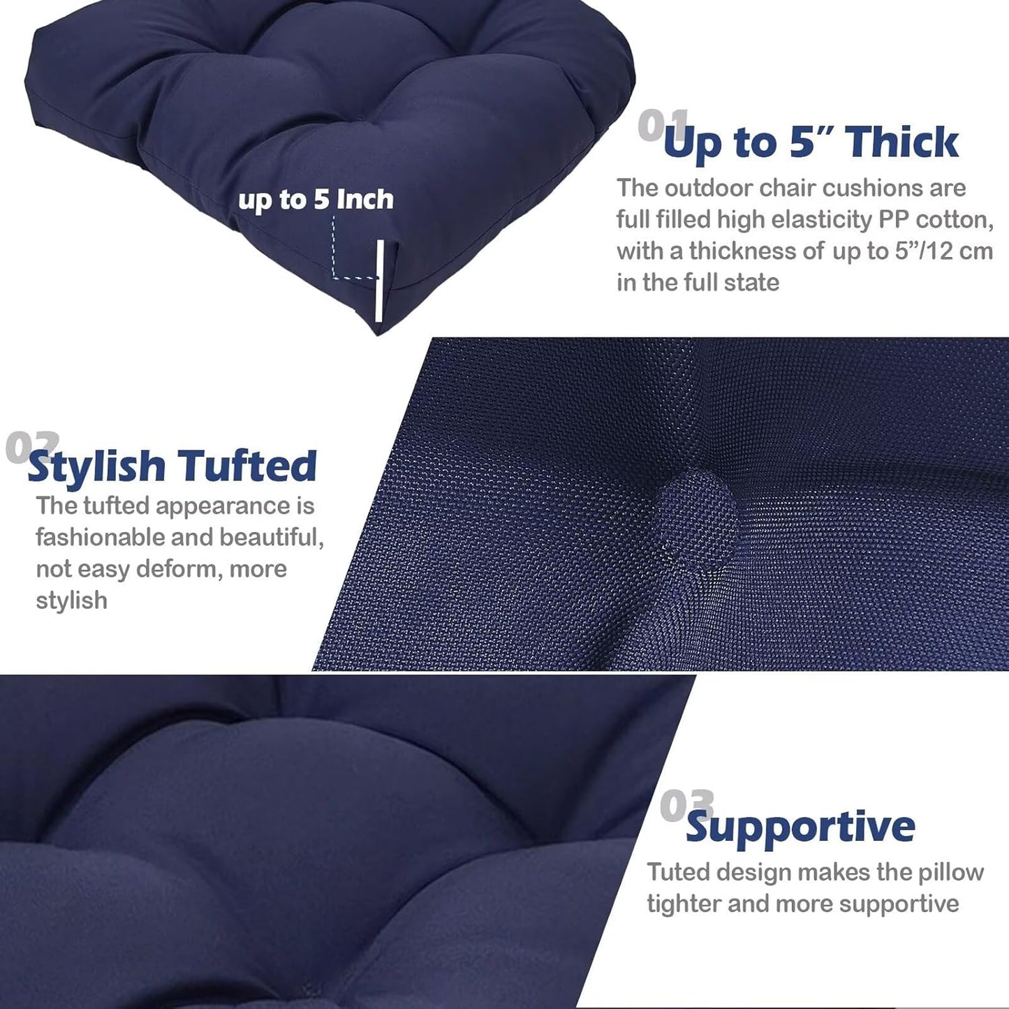 MTMR Water-Repellent Outdoor Chair Cushions Set of 2, 19”X19” Patio Chair Cushions with High Elasticity PP Cotton, No Fading Tufted Seat Cushions for Outdoor Furniture, Thick and Large Patio Cushions