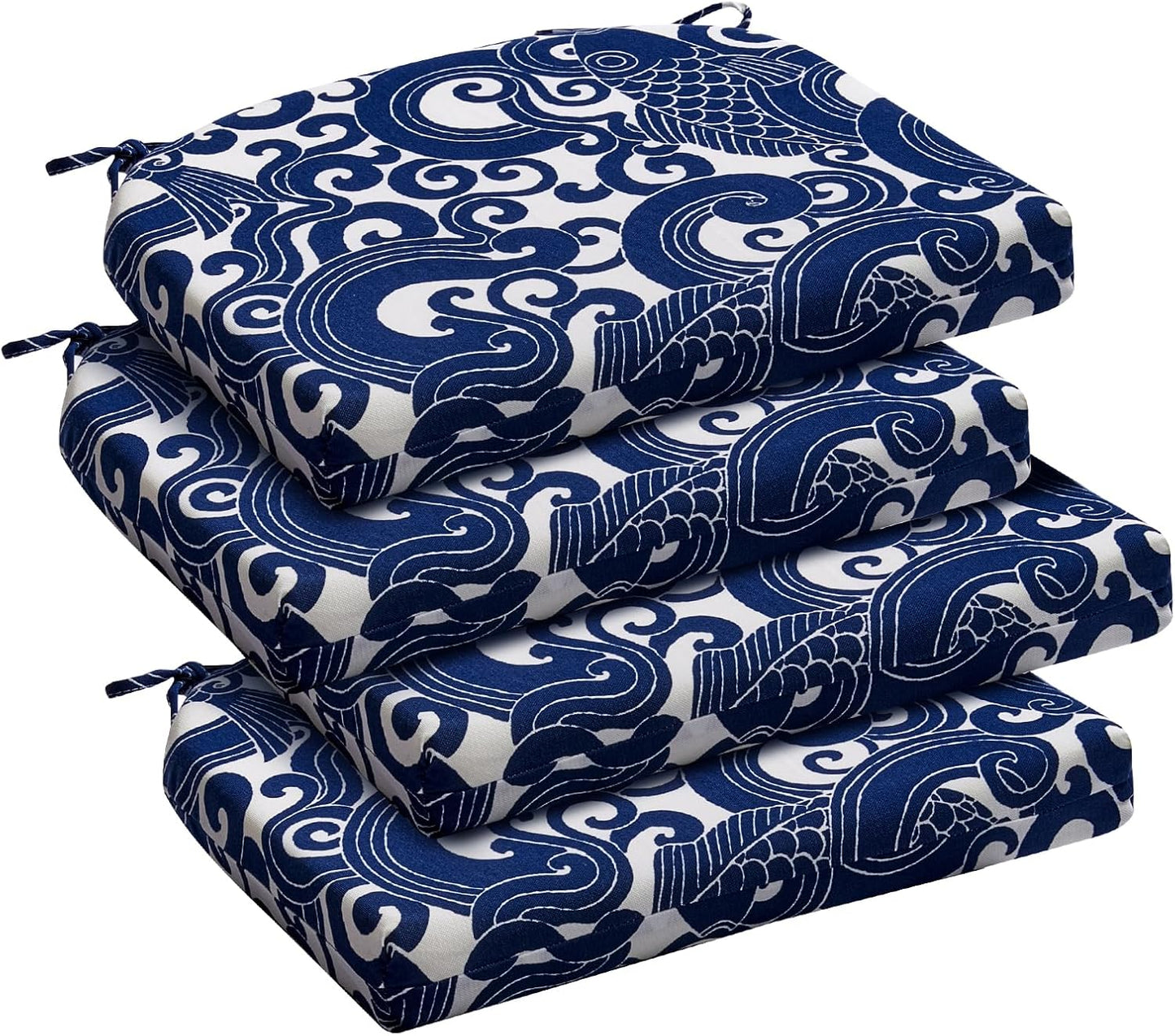 downluxe Outdoor Chair Cushions Set of 4 for Patio Furniture, Water-Resistant Patio Chair Cushions with Ties, High Density Foam Outdoor Seat Cushion, 17" X 16" X 2", Navy