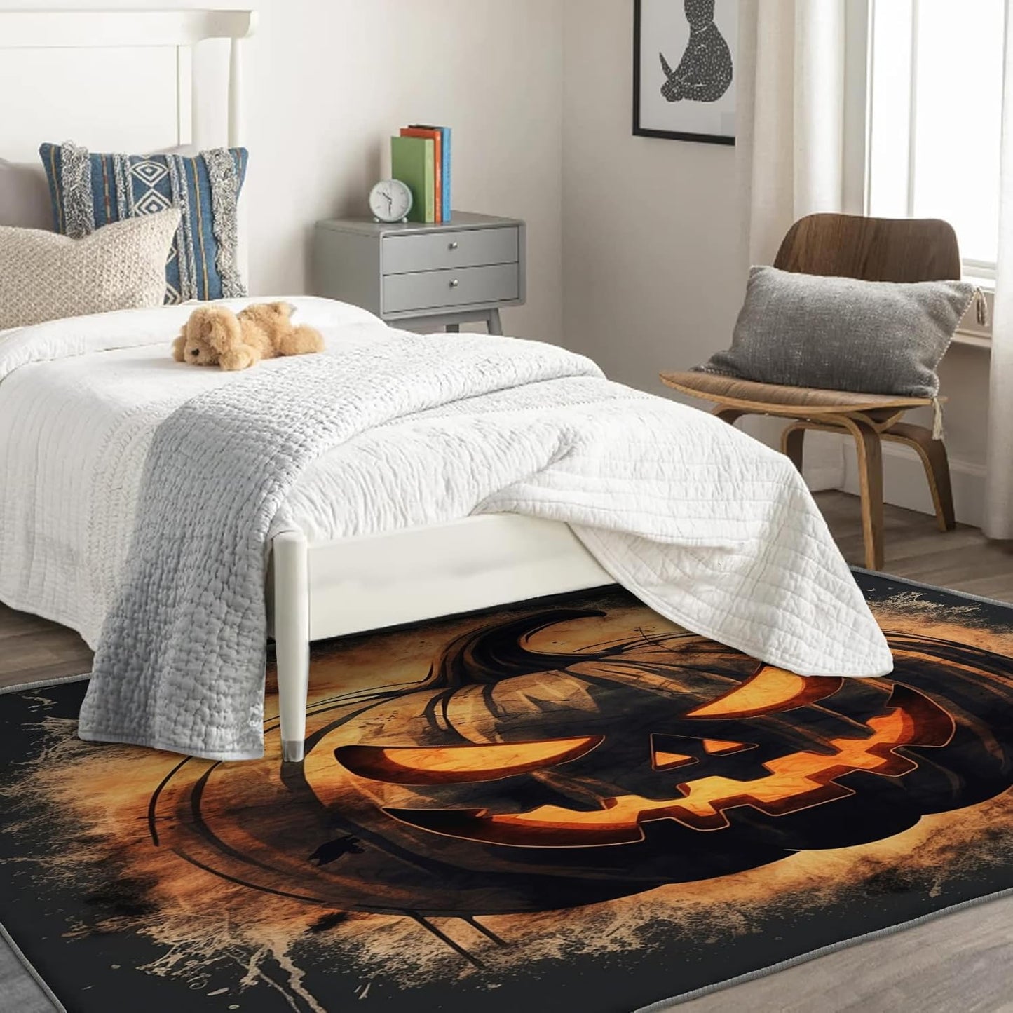 Halloween Rug & Home Decor - 4x6 Rug, Pumpkin Rugs for Living Room Bedroom, Spooky Carpet, Washable Non Slip Soft Low Pile Indoor Area Rug & Room Decor