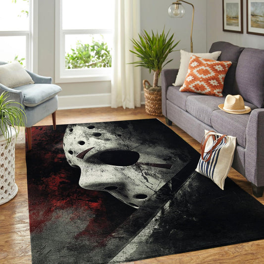 Jason-Voorhees Halloween Rug - 3D Printed Horror Skull Carpet, Non-Slip Area Rug for Living Room, Bedroom, Nursery & Playroom, Washable Halloween Decor (36 * 60 inches)