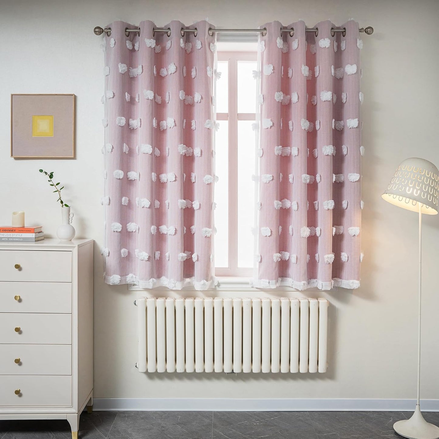 MYSKY HOME Rainbow Curtains for Bedroom 90 Inches Long Living Room Curtains Pom Pom Sheer Curtains for Dining Room Grommet Double Layer Nursery Curtains Toddler Room Darkening Window Panels 52" x 90"