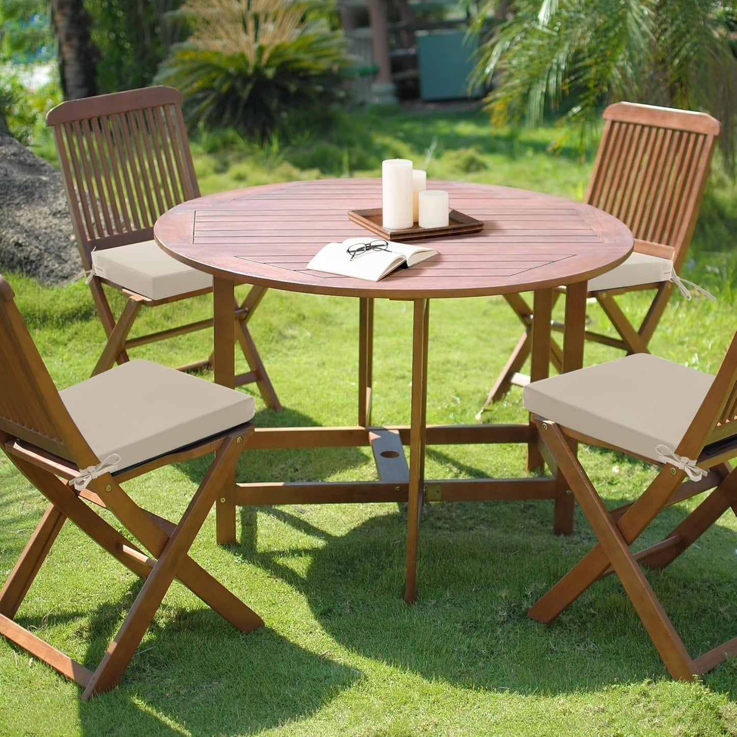 Outdoor Chair Cushions Set of 4: Waterproof & Fade Resistant Seat Cushion for Patio Furniture - 18.5 L x 16 W x 2 H Inch Chair Pads with Ties and Hidden Zipper - Patio Chair Cushion Replacement, Beige