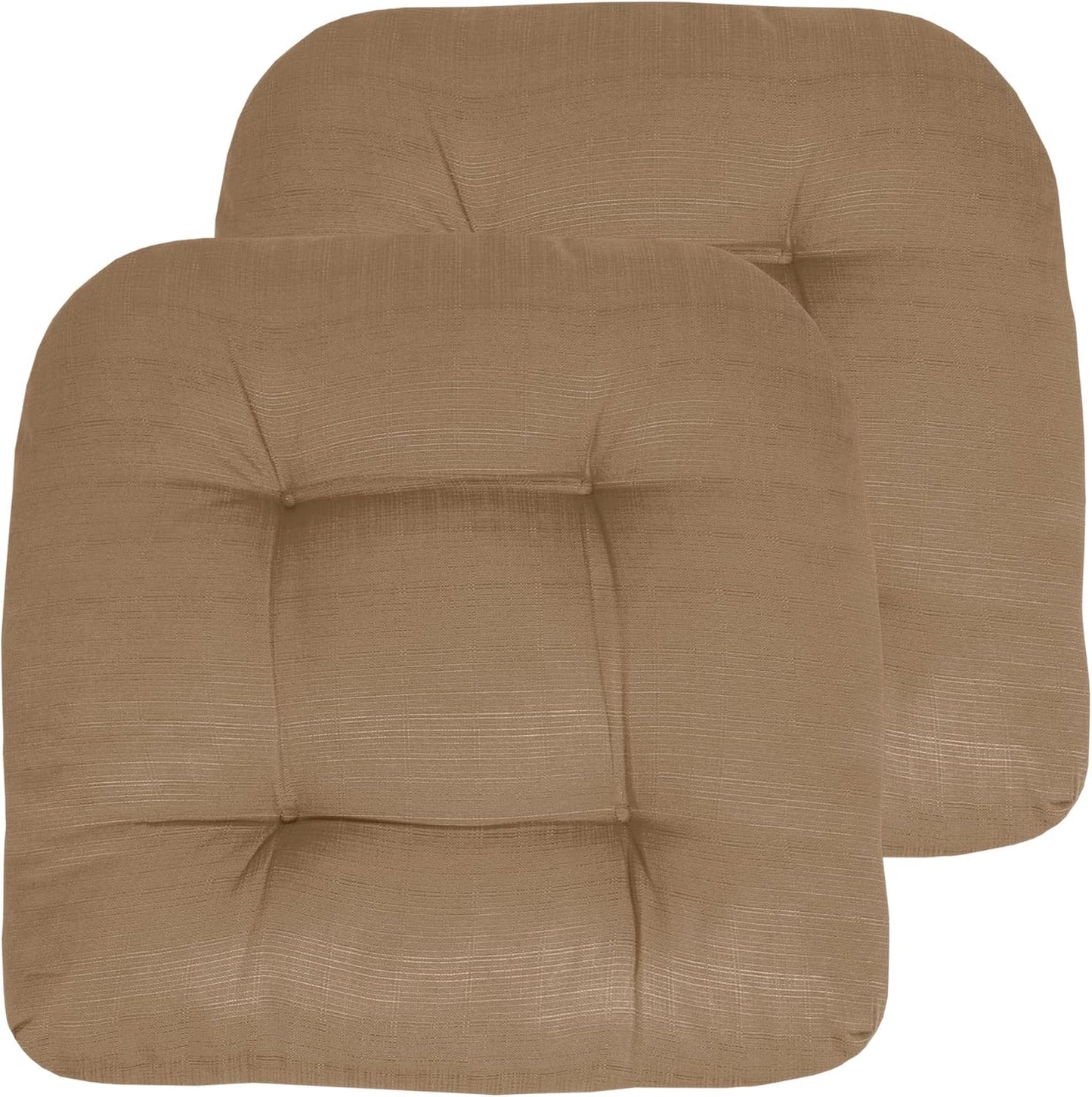 Sweet Home Collection Patio Cushions Outdoor Chair Pads Premium Comfortable Thick Fiber Fill Tufted 19" x 19" x 5" Seat Cover, 2 Pack, Cream