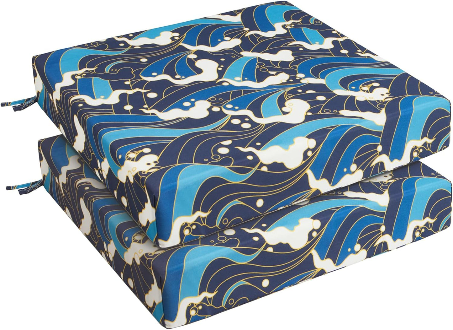 UNIKOME Outdoor Chair Cushions Pack of 4, Water Resistant Patio Cushions with Ties, High Density Sponge Filling Square Corner Seat Cushions for Outdoor Furniture, 18.5"x16"x3", Black