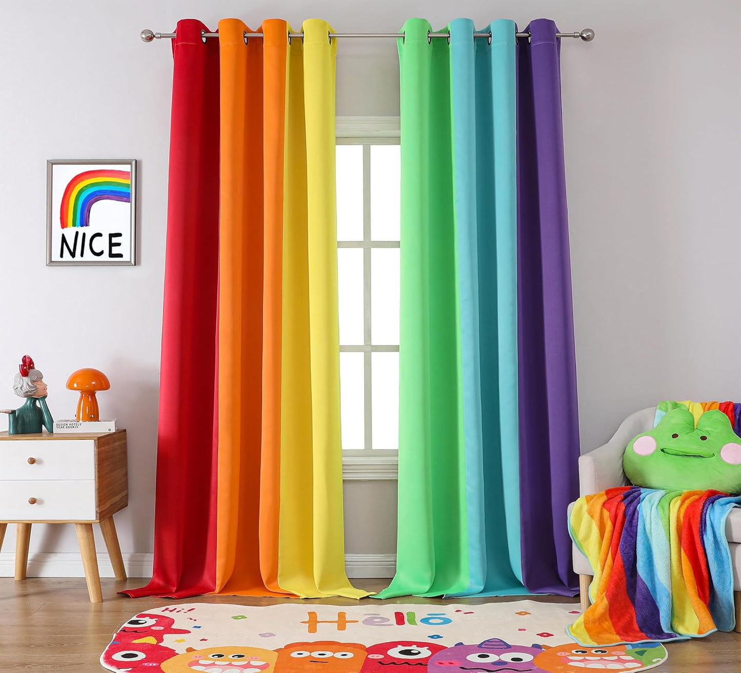 THOOO 6 Panel Rainbow Curtains for Bedroom & Living Room - 95 Inch Long Blackout Curtains with Rod Pocket - Colorful Drapes in Red, Orange, Yellow, Green, Blue, Purple