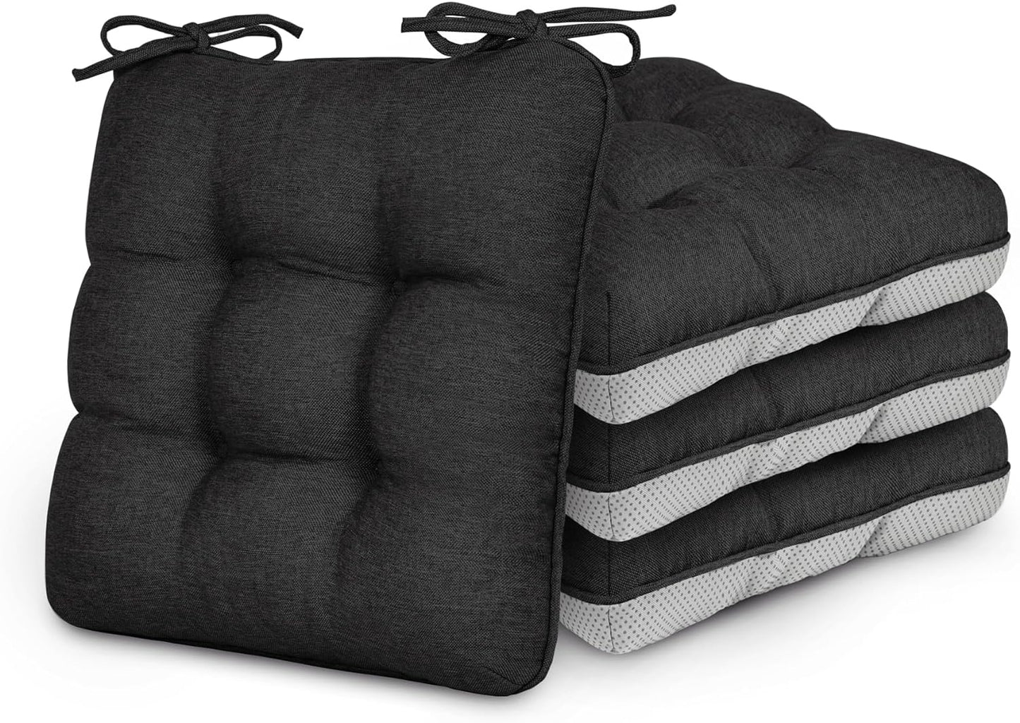 Love's cabin Memory Foam Chair Cushions Set of 4, Outdoor/Indoor Chair Pads for Dining Chairs 4 Pack, Seat Cushions for Kitchen, Dining Room, Office, Patio Chairs, 15.5"x15.5"x3.5" Grey