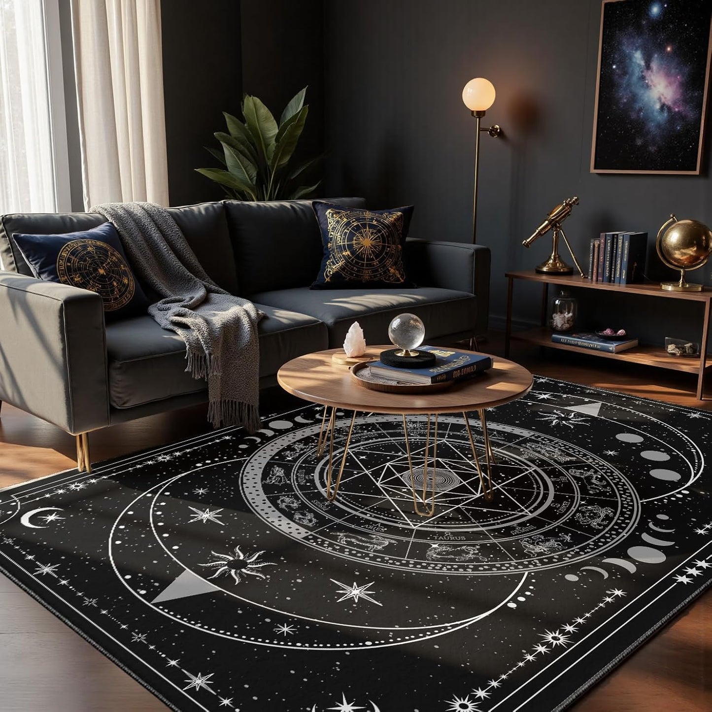 Gothic Spider & Fangs Area Rug 8x10 - Black Luxury Carpet with Intricate Web and Skull Designs, Soft Machine Washable Non-Slip Rug for Dark Academia, Vampire Themed Bedroom, Living Room.