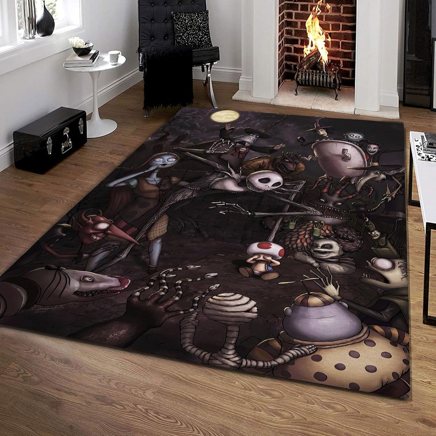 The Nightmare Before Xmas Rug, Christmas 3D Printed Carpet, Non-Slip Washable Area Rug for Living Room, Playroom, Nursery, Bedroom, Halloween Home Decoration (5x7ft)