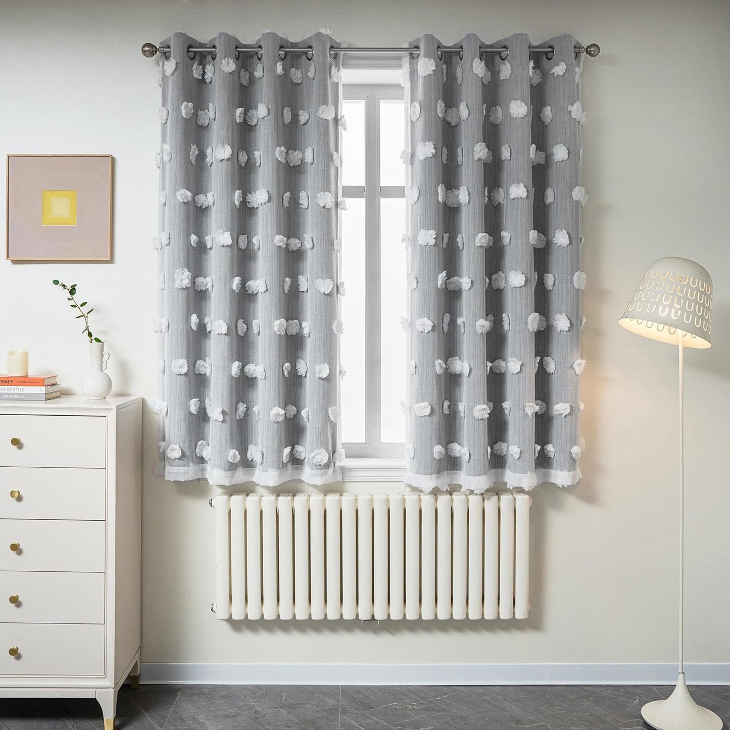 MYSKY HOME Rainbow Curtains for Bedroom 90 Inches Long Living Room Curtains Pom Pom Sheer Curtains for Dining Room Grommet Double Layer Nursery Curtains Toddler Room Darkening Window Panels 52" x 90"