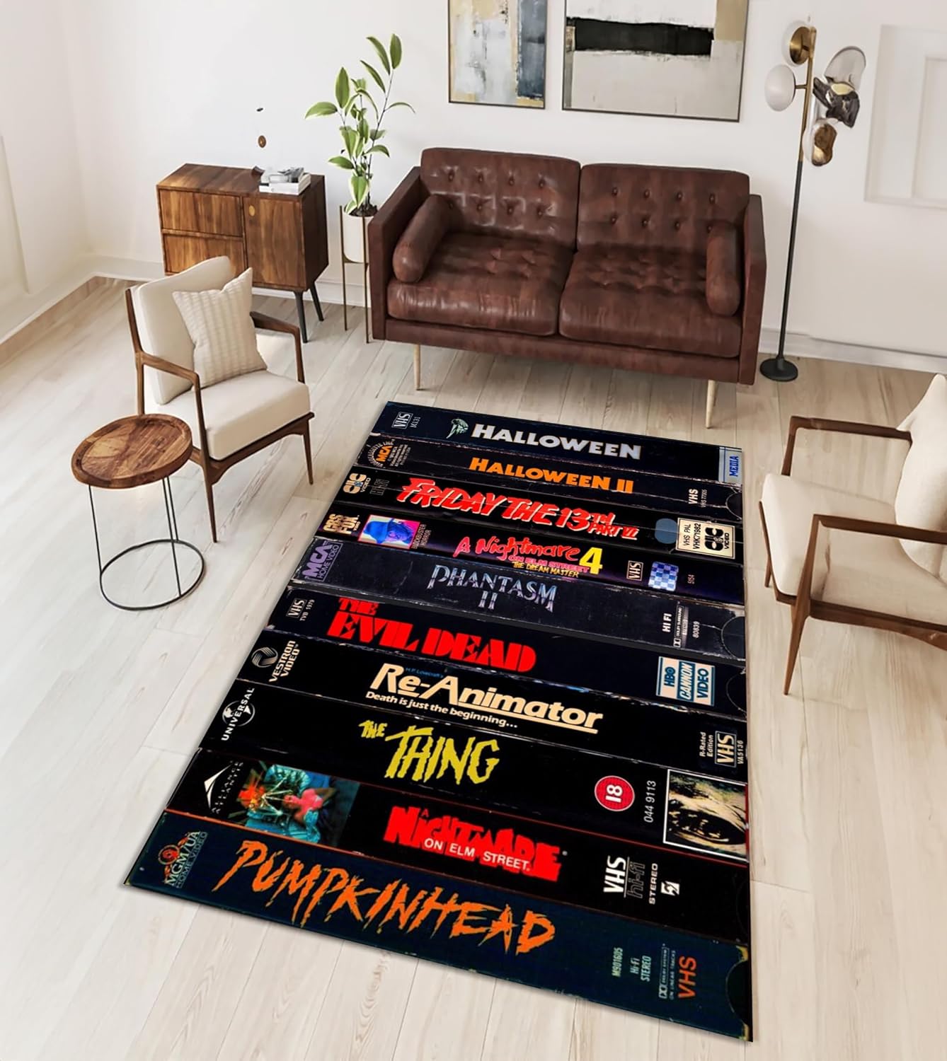 Halloween Movies Rug, VHS Case Themed Horror Movie Room, 80's Nostalgic Design Carpet, Nostalgic Retro Style, Home Theater TV Room, ws322 (39X63inch//100x160Cm)