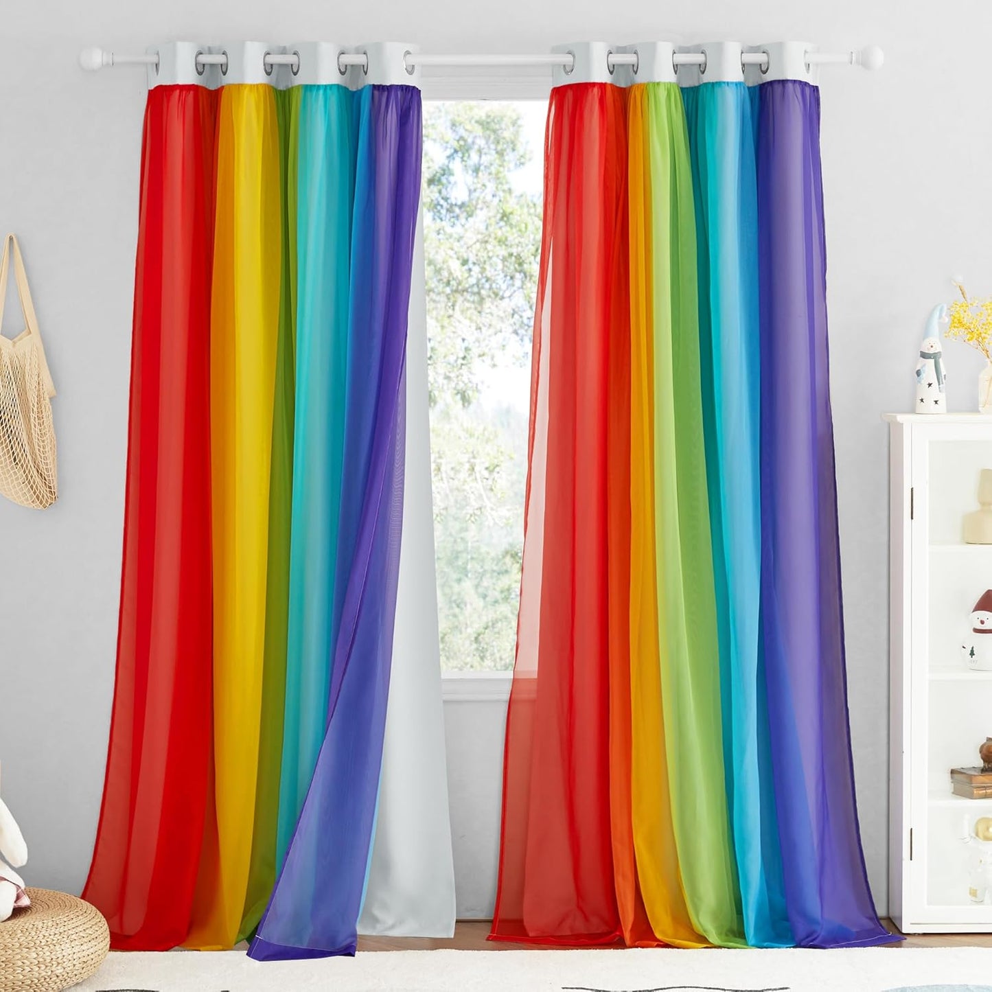NICETOWN Rainbow Window Curtain Girls Kids Playroom Pastel Colorful Nursery Ombre 84 inches Long Blackout Curtains for Bedroom Living Room, 2 Panels, Grommet Top, 52" W x 84’L， Teal & Purple