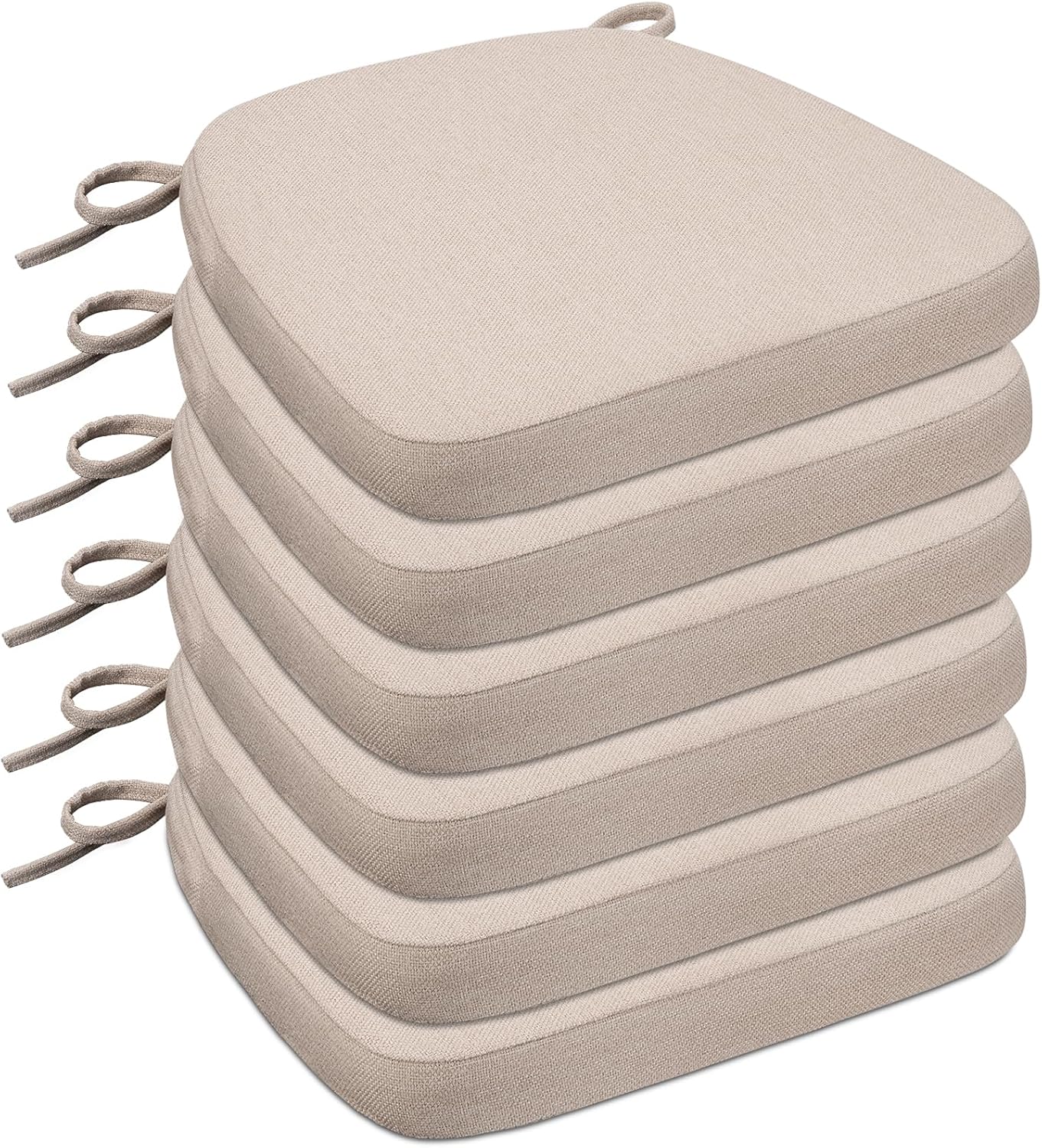 4 Pack 17'' x 16'' Chair Cushions, 2" Thick Dining Chair Pads with Ties and Removable Washable Cover, Seat Cushion for Kitchen Chairs, Indoor Dining Room, Patio Chairs, Beige