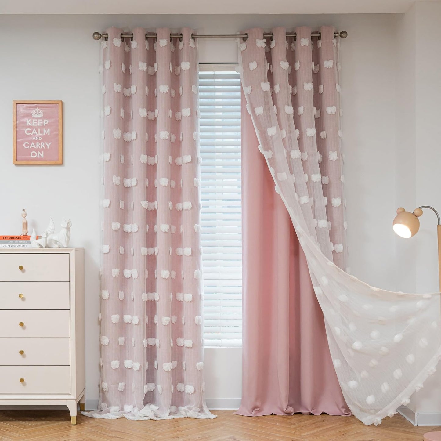 MYSKY HOME Rainbow Curtains for Bedroom 90 Inches Long Living Room Curtains Pom Pom Sheer Curtains for Dining Room Grommet Double Layer Nursery Curtains Toddler Room Darkening Window Panels 52" x 90"