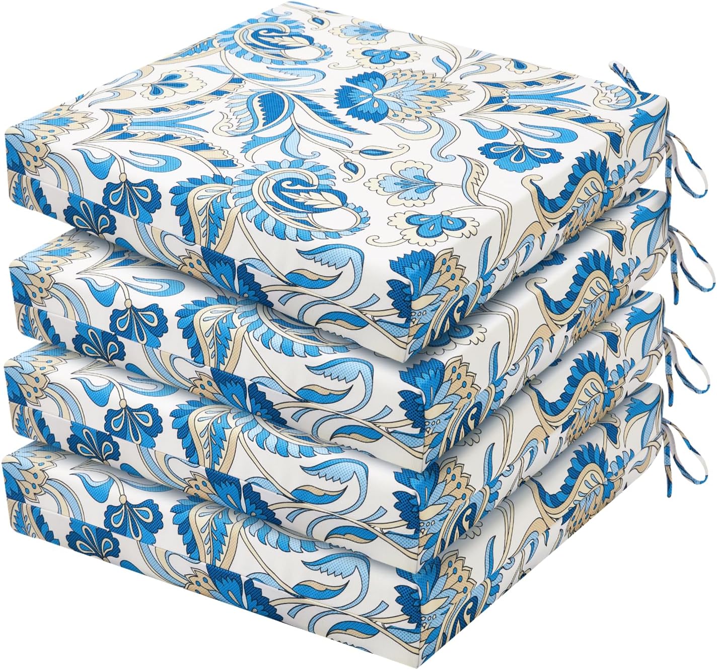 HARBOREST Outdoor Chair Cushions Set of 4, Water Resistant Patio Chair Cushions with Ties, Outdoor Seat Cushions for Patio Furniture, 17"x16"x2", Navy
