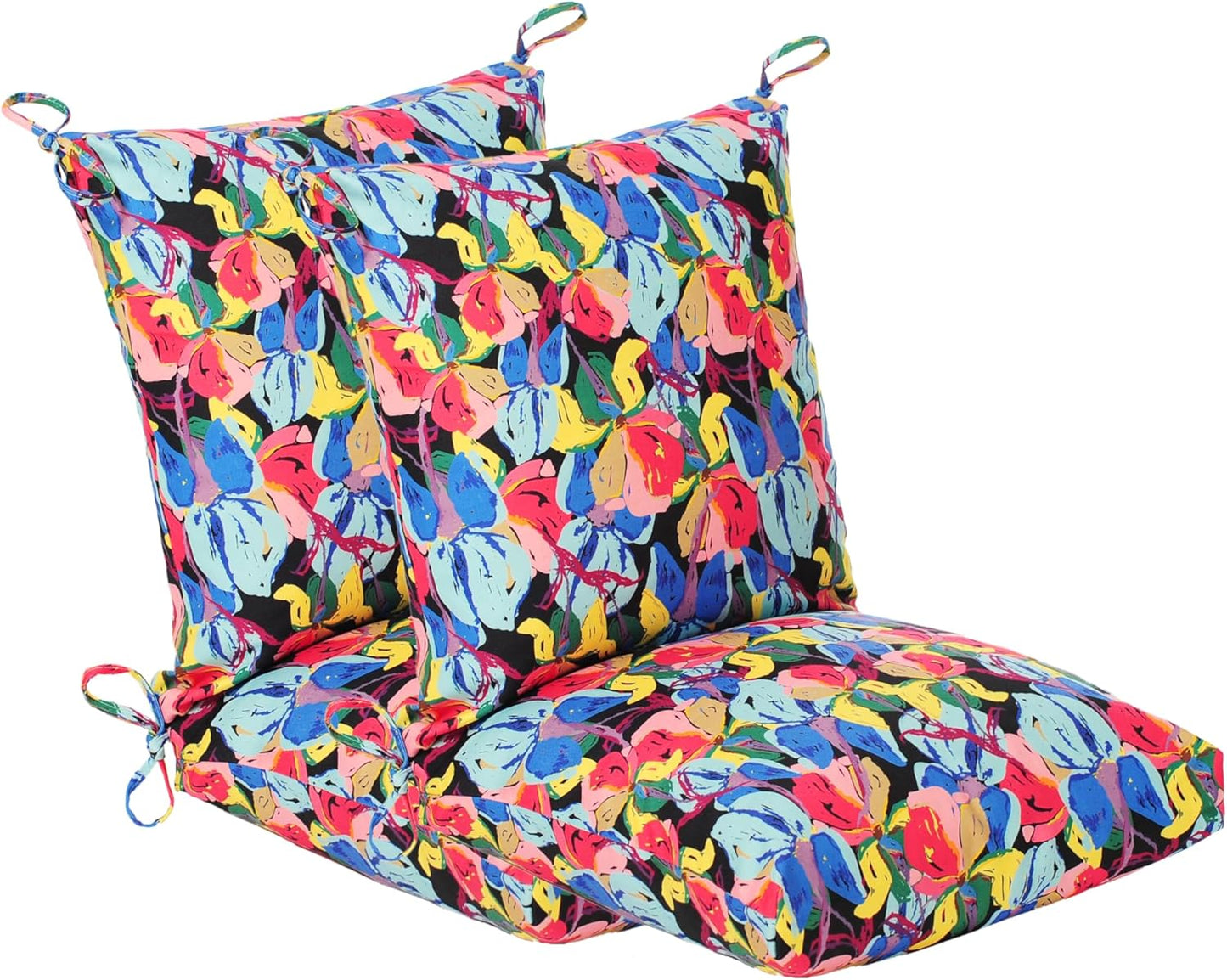 Set of 2 Outdoor Dining Chair Cushions, Patio Seating Cushions, 38x18x4.5 inch, for Garden Patio Furniture (Red-Green Geometry)