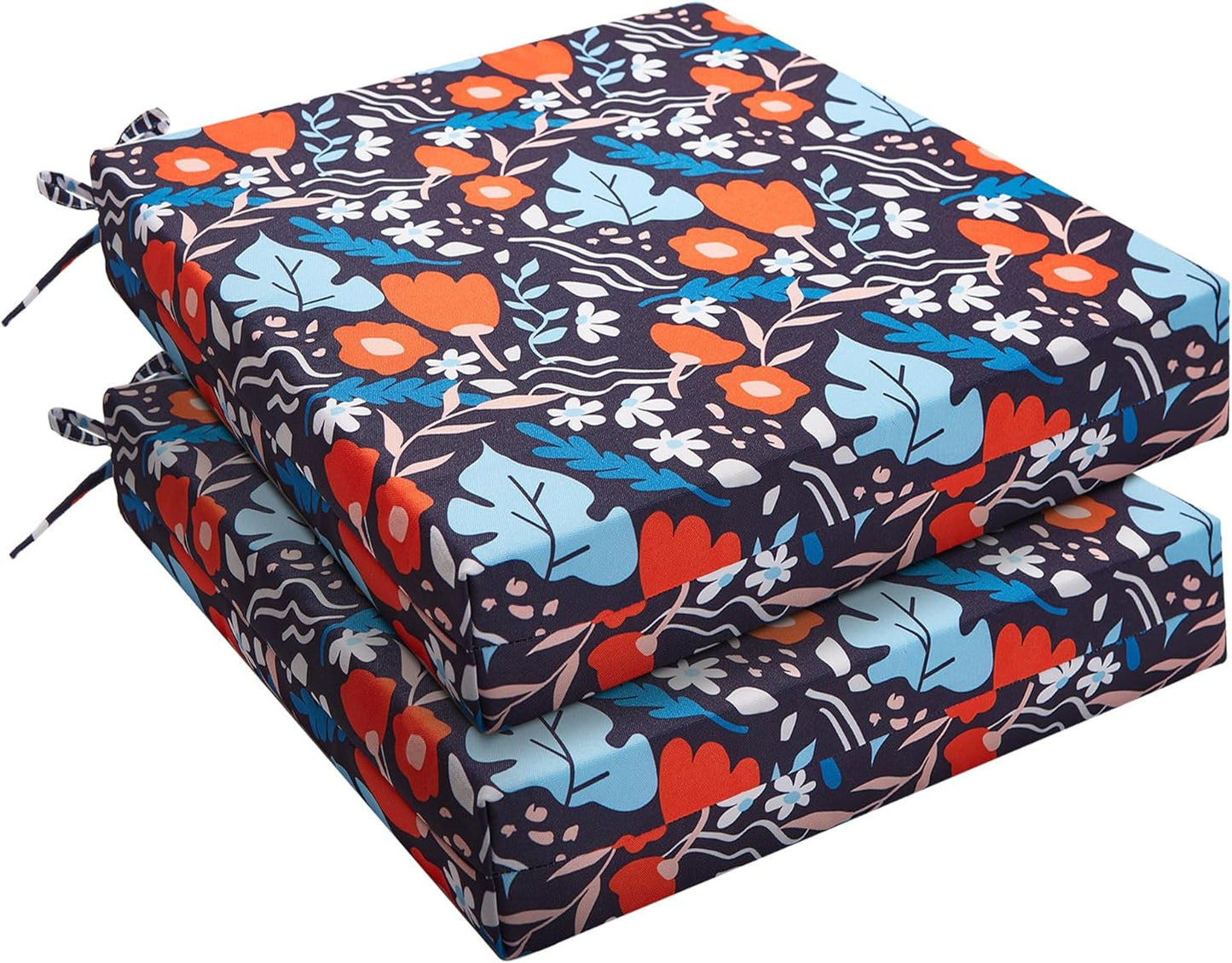 UNIKOME Outdoor Chair Cushions Pack of 4, Water Resistant Patio Cushions with Ties, High Density Sponge Filling Square Corner Seat Cushions for Outdoor Furniture, 18.5"x16"x3", Black