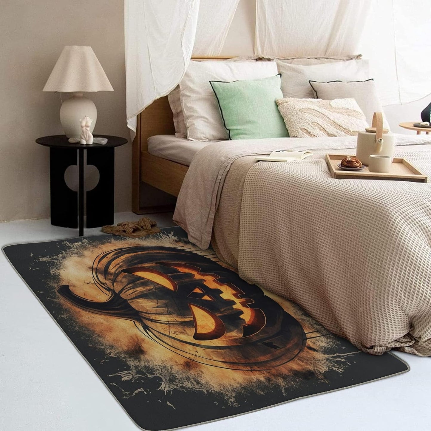 Halloween Rug & Home Decor - 4x6 Rug, Pumpkin Rugs for Living Room Bedroom, Spooky Carpet, Washable Non Slip Soft Low Pile Indoor Area Rug & Room Decor