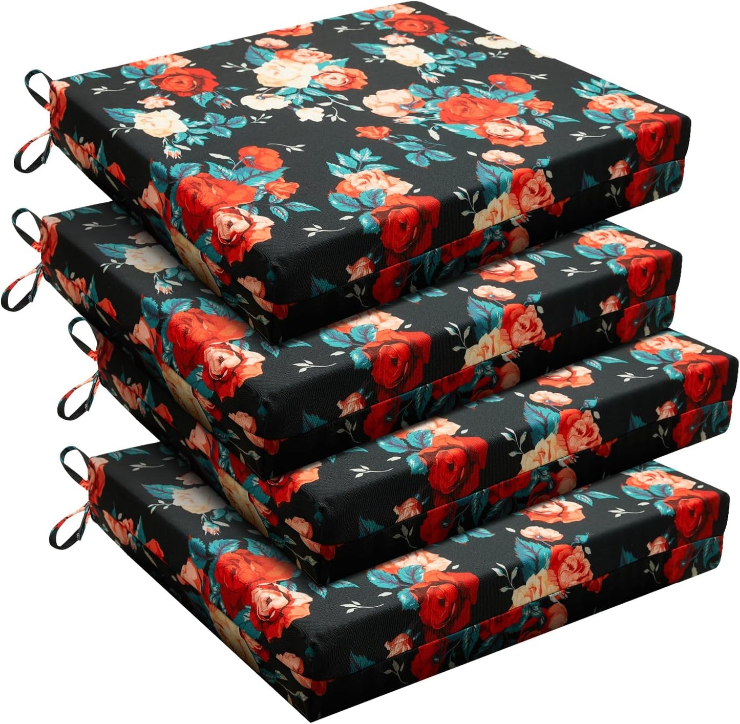 downluxe Outdoor Chair Cushions Set of 4 for Patio Furniture, Water-Resistant Patio Chair Cushions with Ties, High Density Foam Outdoor Seat Cushion, 17" X 16" X 2", Navy