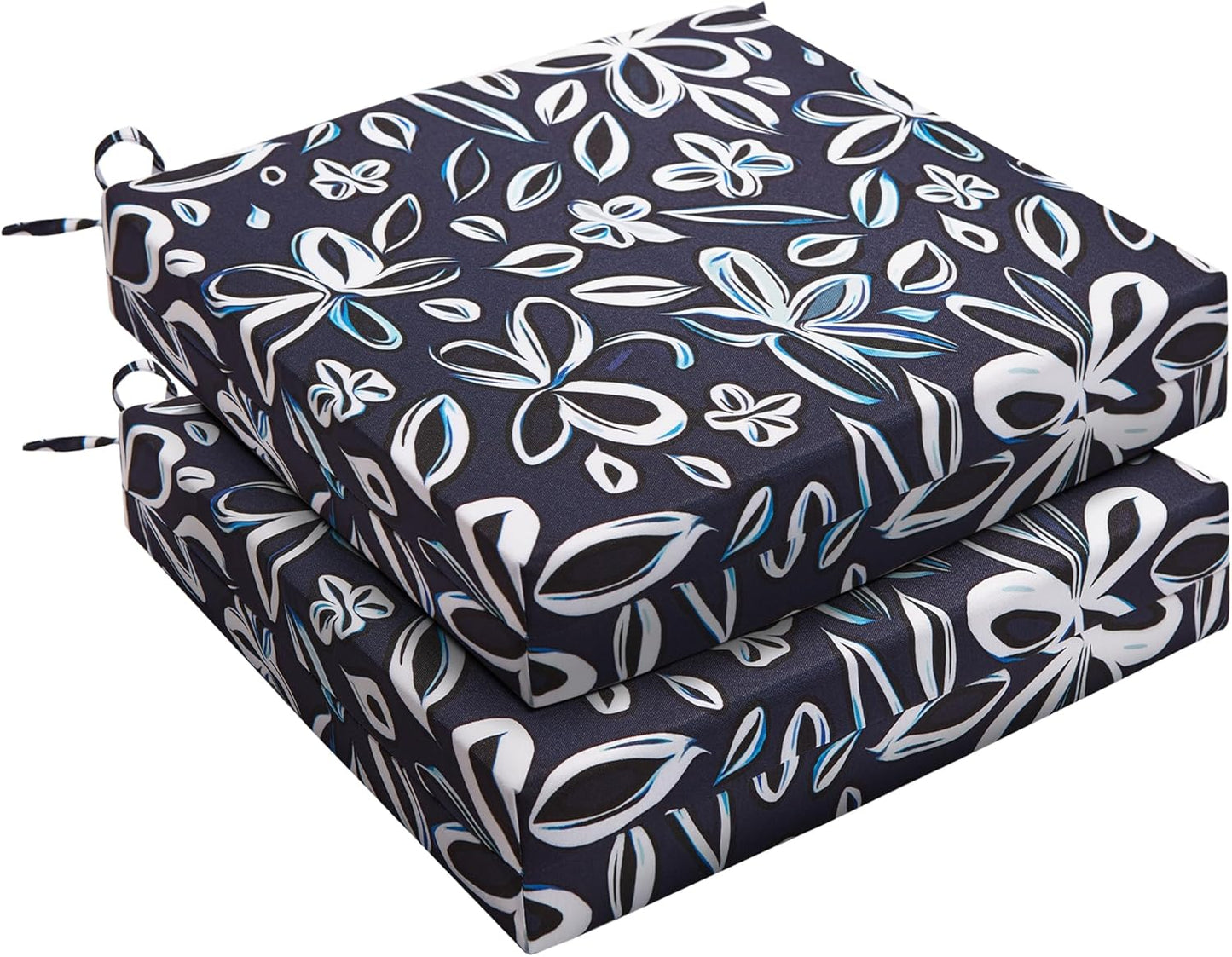 UNIKOME Outdoor Chair Cushions Pack of 4, Water Resistant Patio Cushions with Ties, High Density Sponge Filling Square Corner Seat Cushions for Outdoor Furniture, 18.5"x16"x3", Black