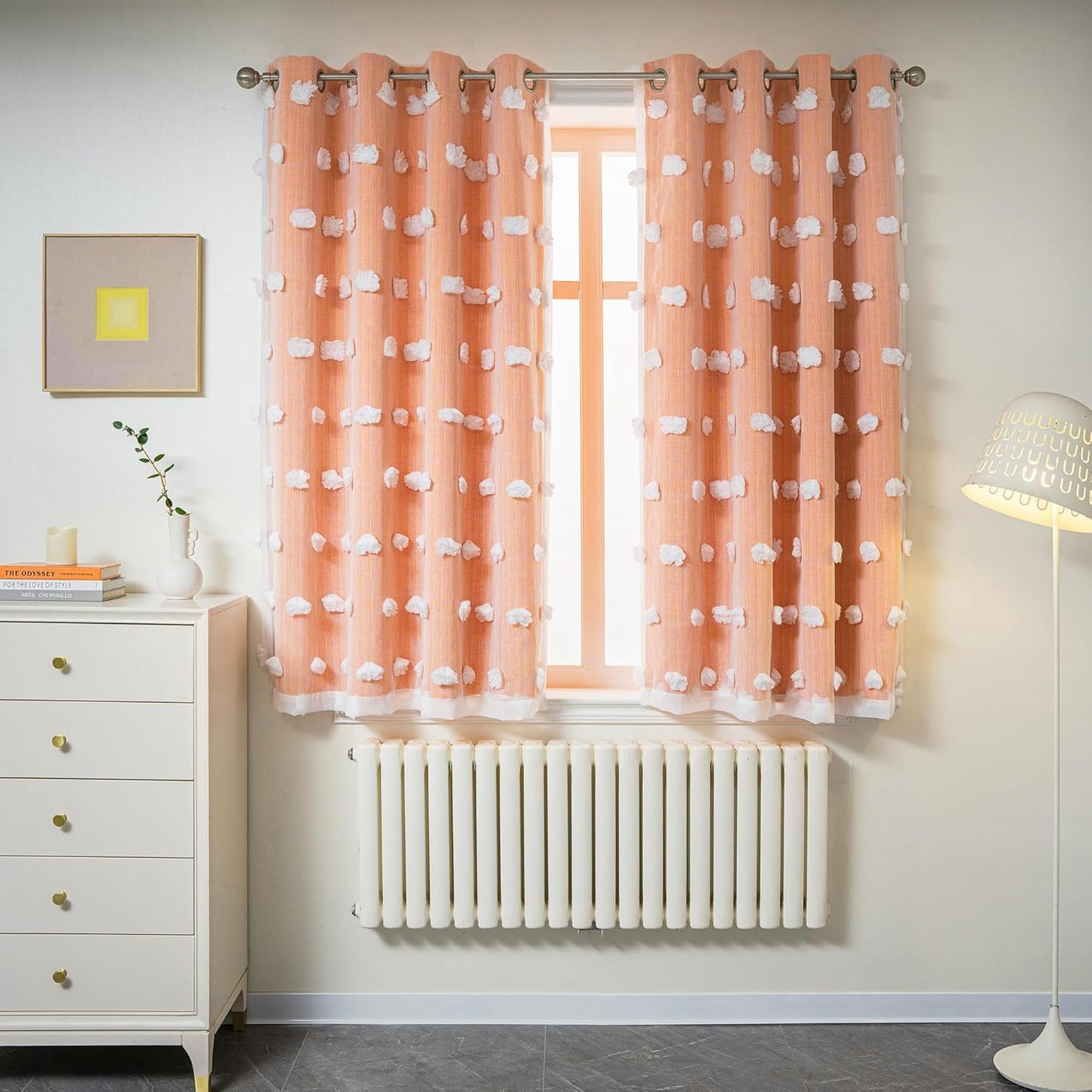 MYSKY HOME Rainbow Curtains for Bedroom 90 Inches Long Living Room Curtains Pom Pom Sheer Curtains for Dining Room Grommet Double Layer Nursery Curtains Toddler Room Darkening Window Panels 52" x 90"