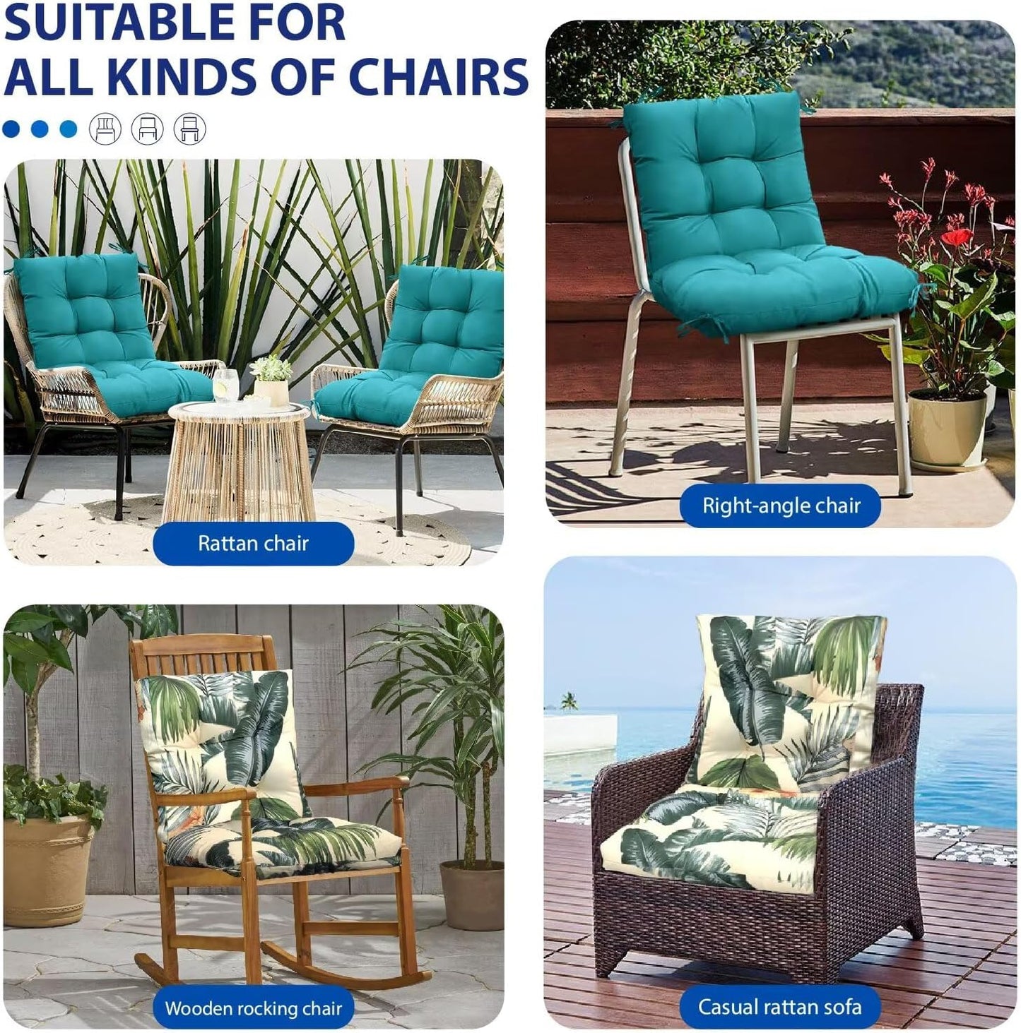 Outdoor Chair Cushions Waterproof Floral Tufted Lawn Wicker Chair Cushion for Patio Furniture Indoor Rocking Chair Pad 41.7"*20.8"*3.9" Hawaii