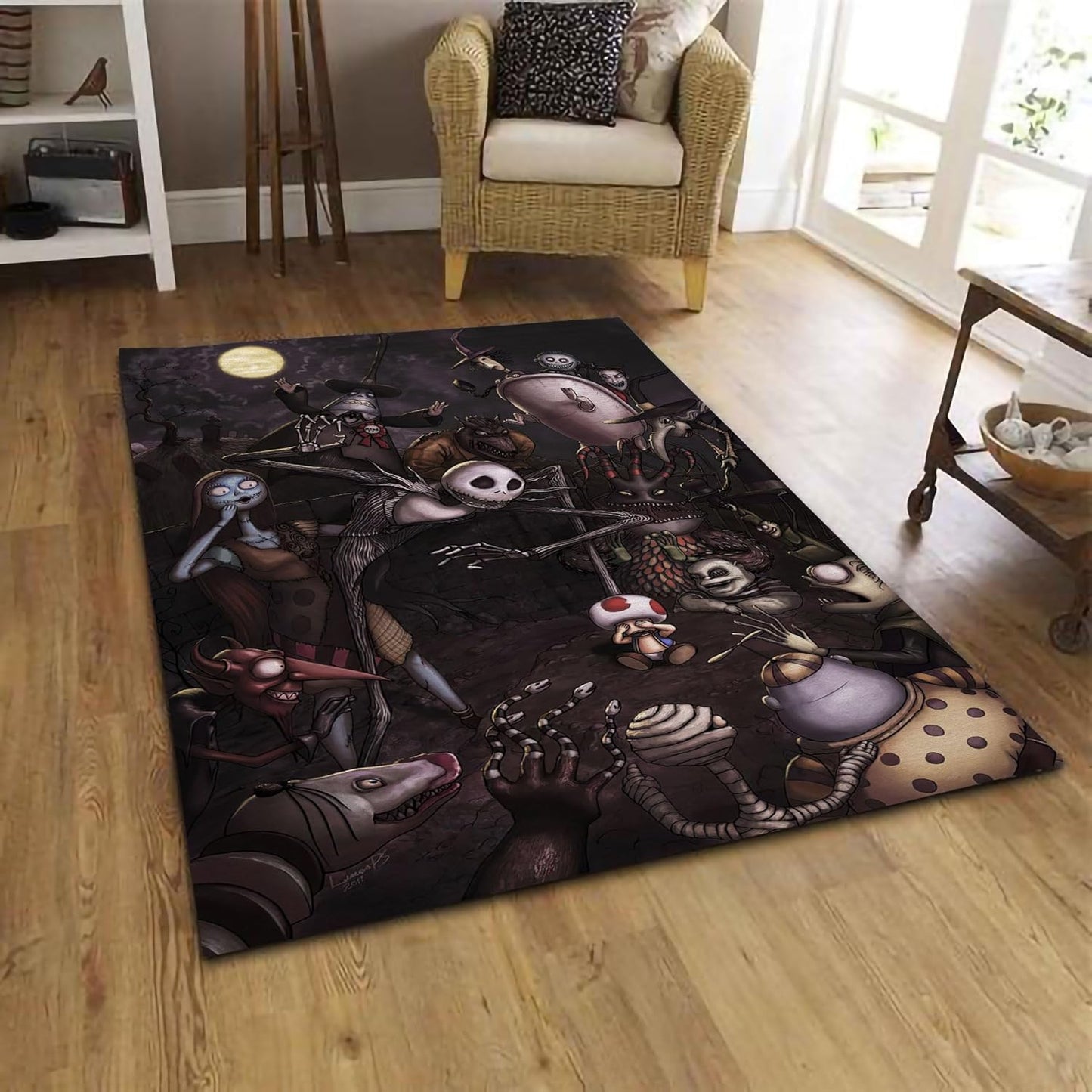 The Nightmare Before Xmas Rug, Christmas 3D Printed Carpet, Non-Slip Washable Area Rug for Living Room, Playroom, Nursery, Bedroom, Halloween Home Decoration (5x7ft)