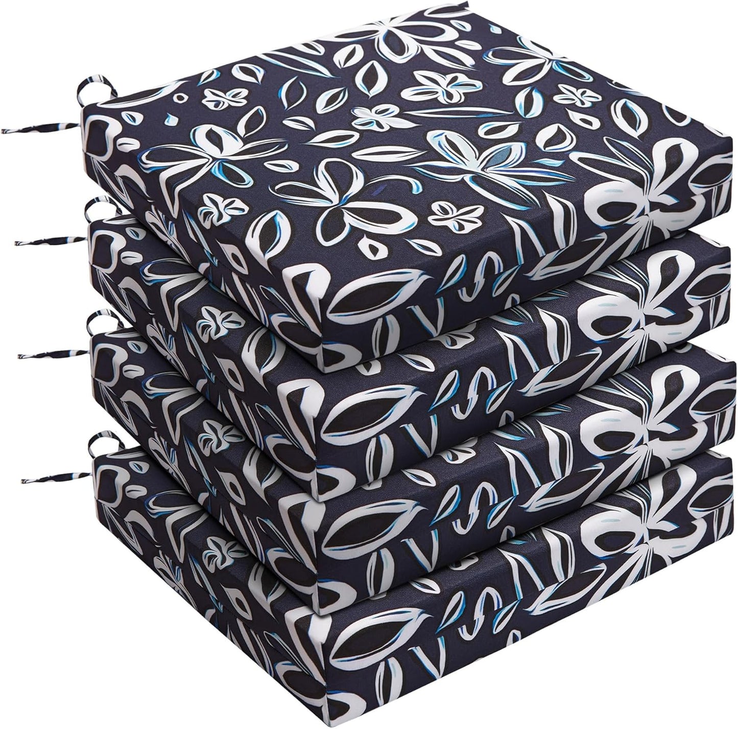 UNIKOME Outdoor Chair Cushions Pack of 4, Water Resistant Patio Cushions with Ties, High Density Sponge Filling Square Corner Seat Cushions for Outdoor Furniture, 18.5"x16"x3", Black