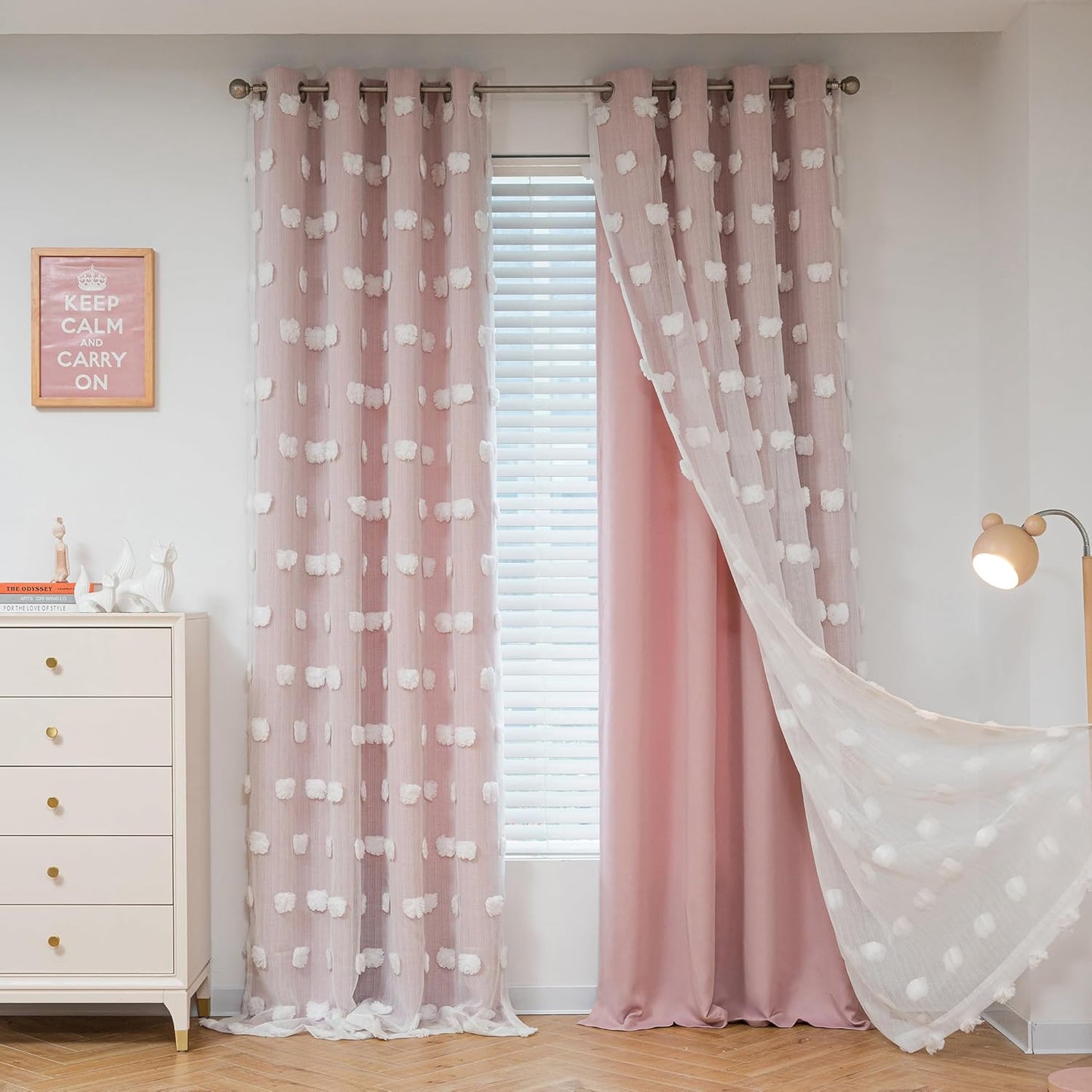 MYSKY HOME Rainbow Curtains for Bedroom 90 Inches Long Living Room Curtains Pom Pom Sheer Curtains for Dining Room Grommet Double Layer Nursery Curtains Toddler Room Darkening Window Panels 52" x 90"