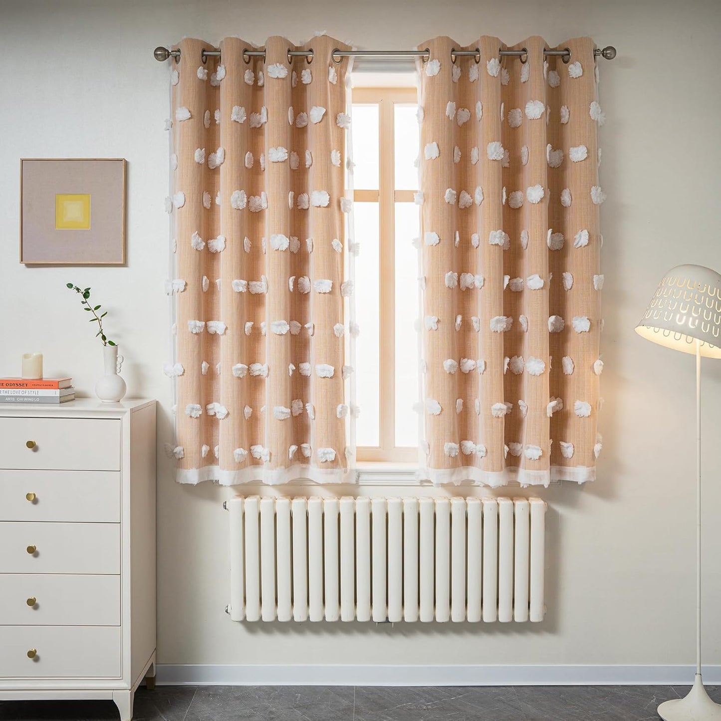 MYSKY HOME Rainbow Curtains for Bedroom 90 Inches Long Living Room Curtains Pom Pom Sheer Curtains for Dining Room Grommet Double Layer Nursery Curtains Toddler Room Darkening Window Panels 52" x 90"