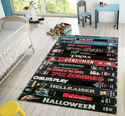 80's Nostalgic Rug, VHS Case Themed Horror Movie Room Decor, Nostalgic Retro Style Carpet, for Home Theater TV Room, Classic Horror Movies, Gift for Him, Room Decor (31X47inch//80x120Cm)