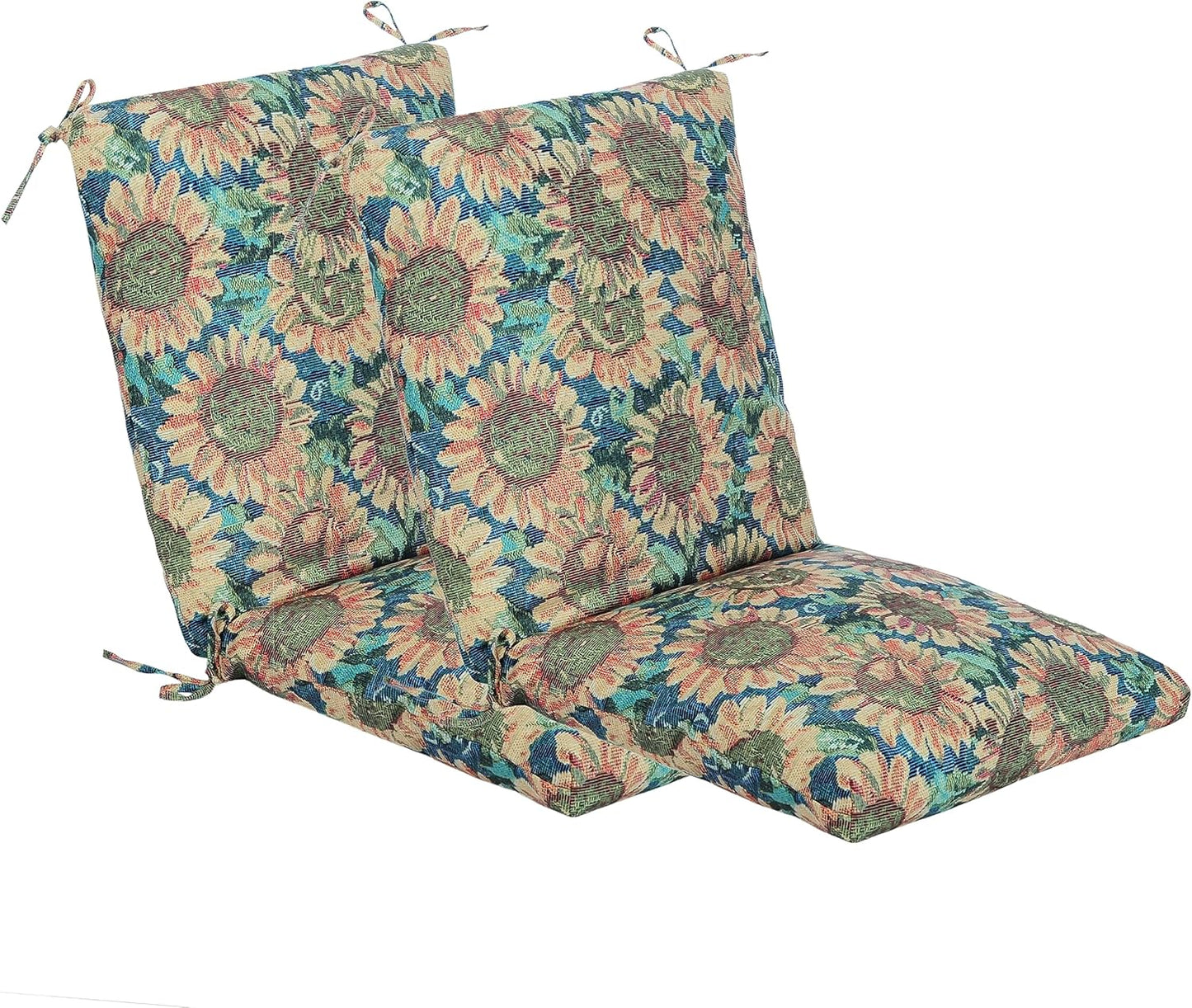 Set of 2 Outdoor Dining Chair Cushions, Patio Seating Cushions, 38x18x4.5 inch, for Garden Patio Furniture (Red-Green Geometry)
