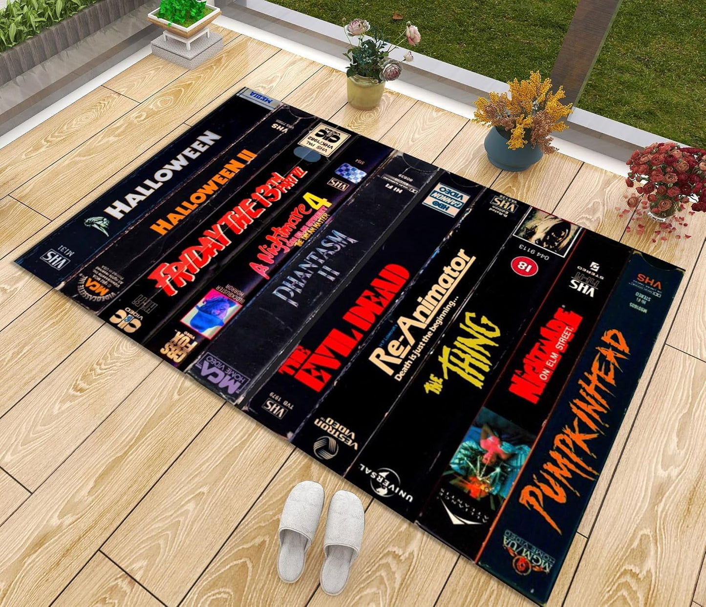Halloween Movies Rug, VHS Case Themed Horror Movie Room, 80's Nostalgic Design Carpet, Nostalgic Retro Style, Home Theater TV Room, ws322 (39X63inch//100x160Cm)