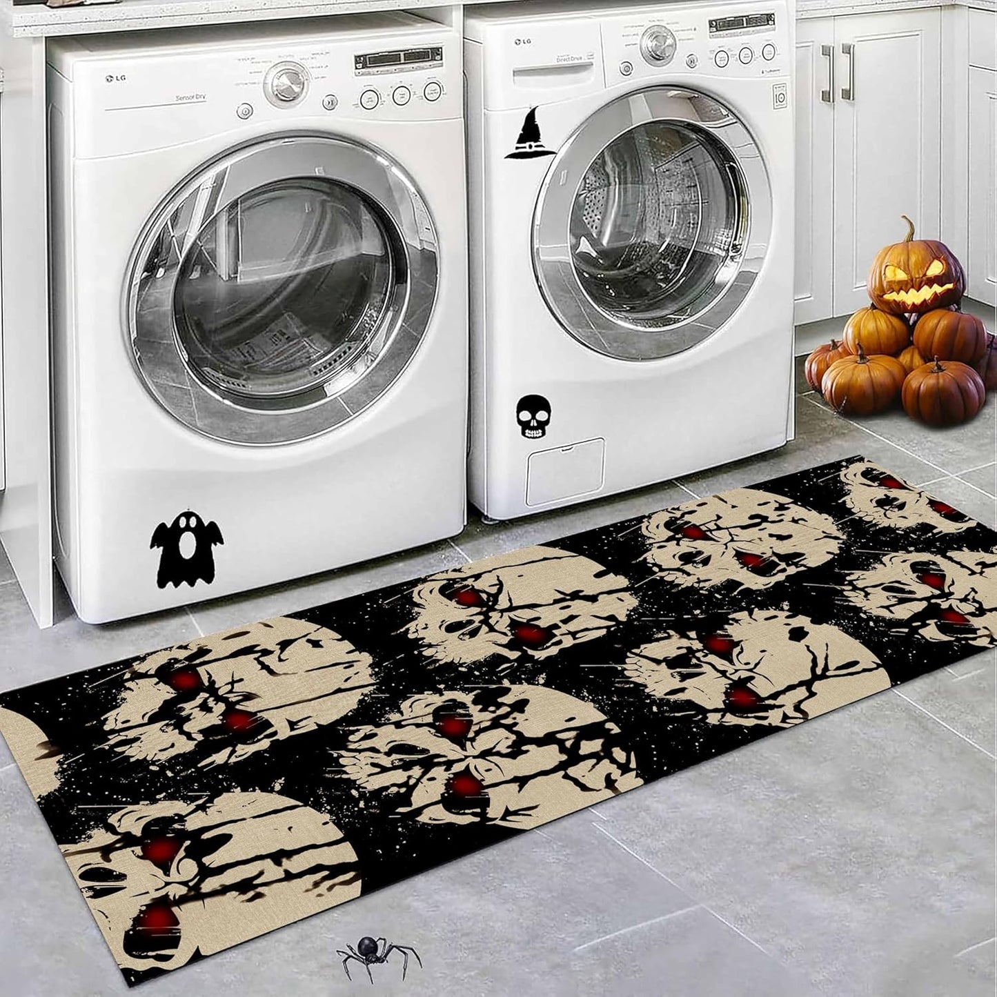 Halloween Hallway Runner Rug, 4x12ft Horror-Themed Gothic Moon, Bats, Red Castle, Witch Area Rugs, Non-Slip, Durable, Easy-to-Clean Long Indoor Entryway Carpet for Living Rooms and Bathrooms