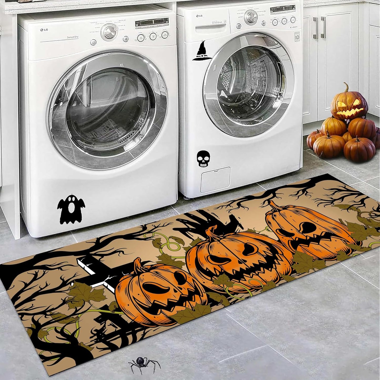 Halloween Hallway Runner Rug, 4x12ft Horror-Themed Gothic Moon, Bats, Red Castle, Witch Area Rugs, Non-Slip, Durable, Easy-to-Clean Long Indoor Entryway Carpet for Living Rooms and Bathrooms