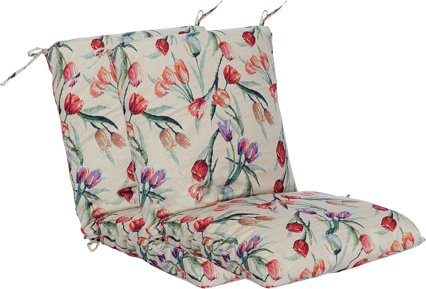 Set of 2 Outdoor Dining Chair Cushions, Patio Seating Cushions, 38x18x4.5 inch, for Garden Patio Furniture (Red-Green Geometry)